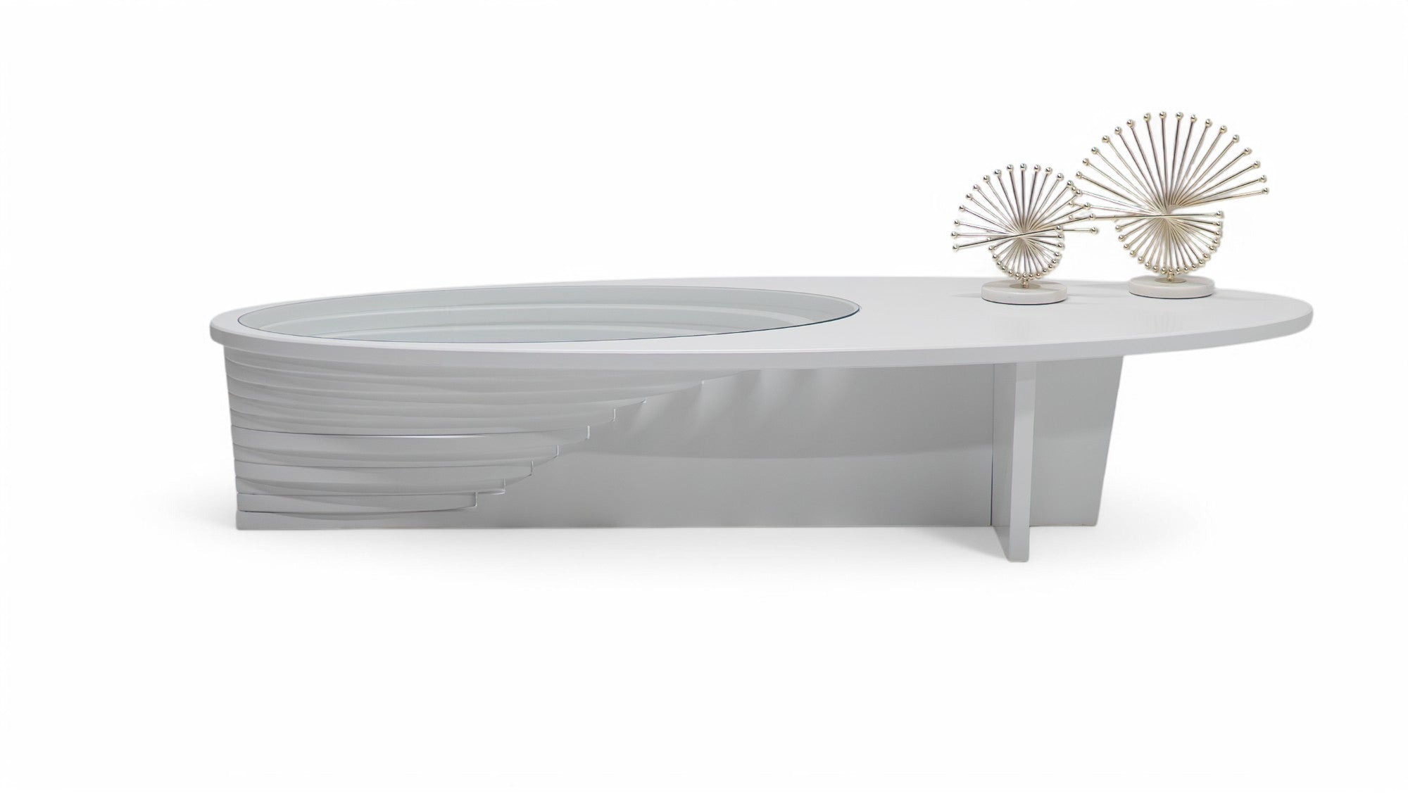 White Oval Layered Coffee Table