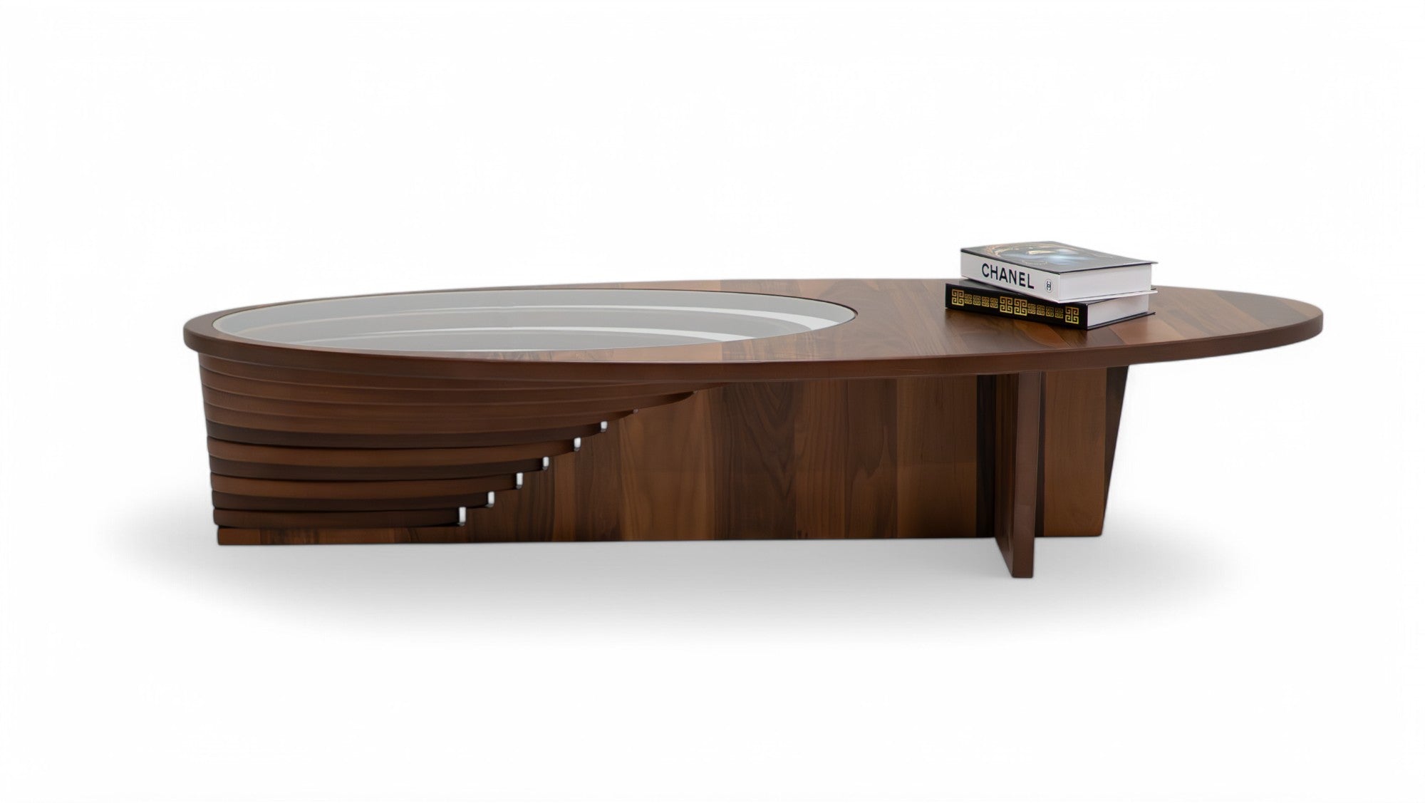 Walnut Oval Layered Coffee Table, view 9
