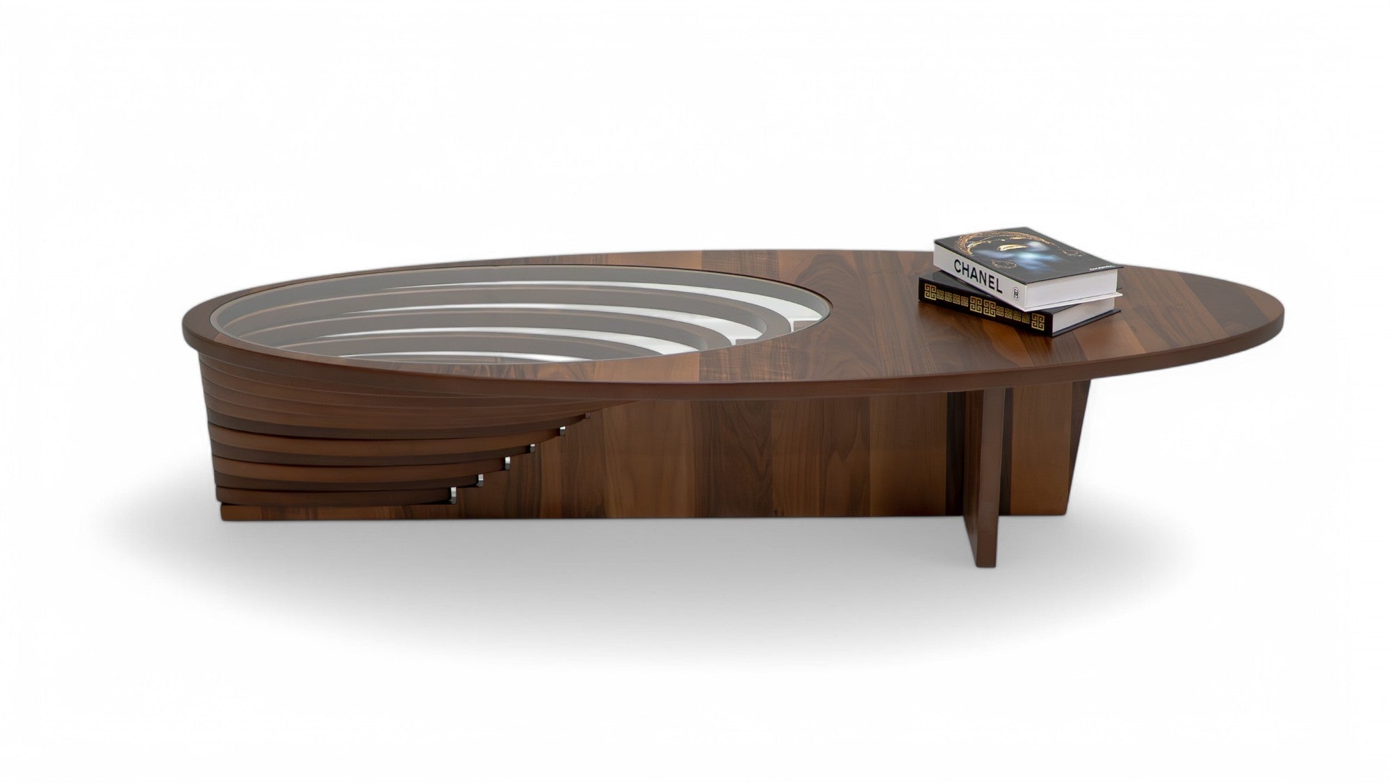 Walnut Oval Layered Coffee Table