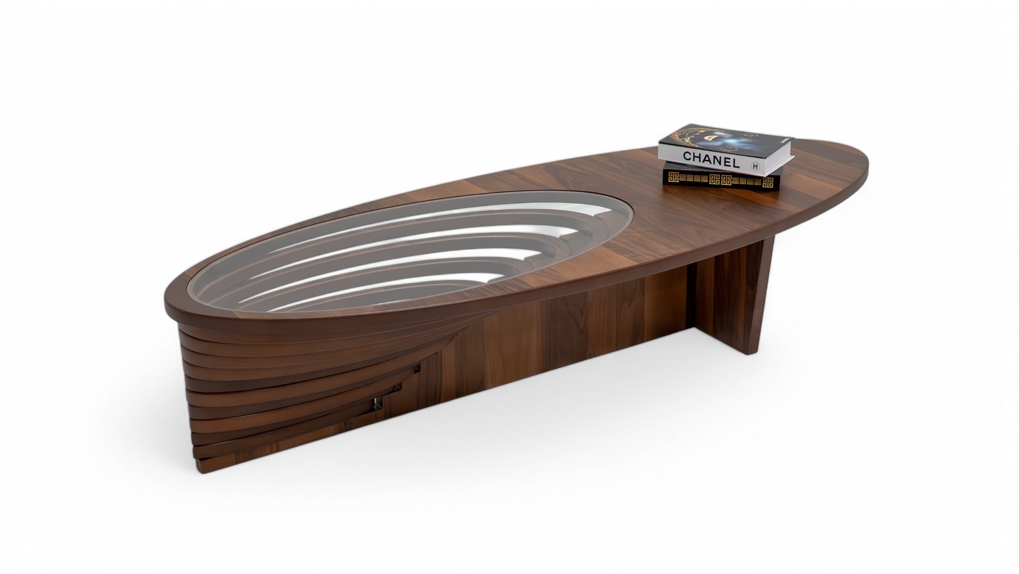Walnut Oval Layered Coffee Table, view 10