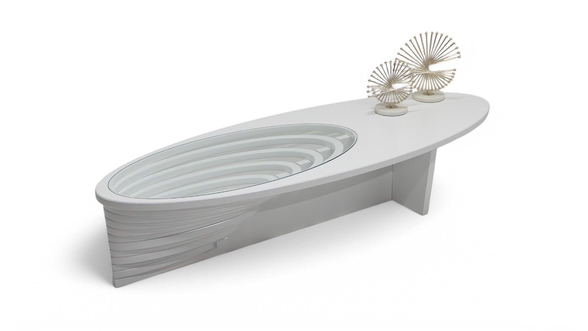 White Oval Layered Coffee Table, view 7