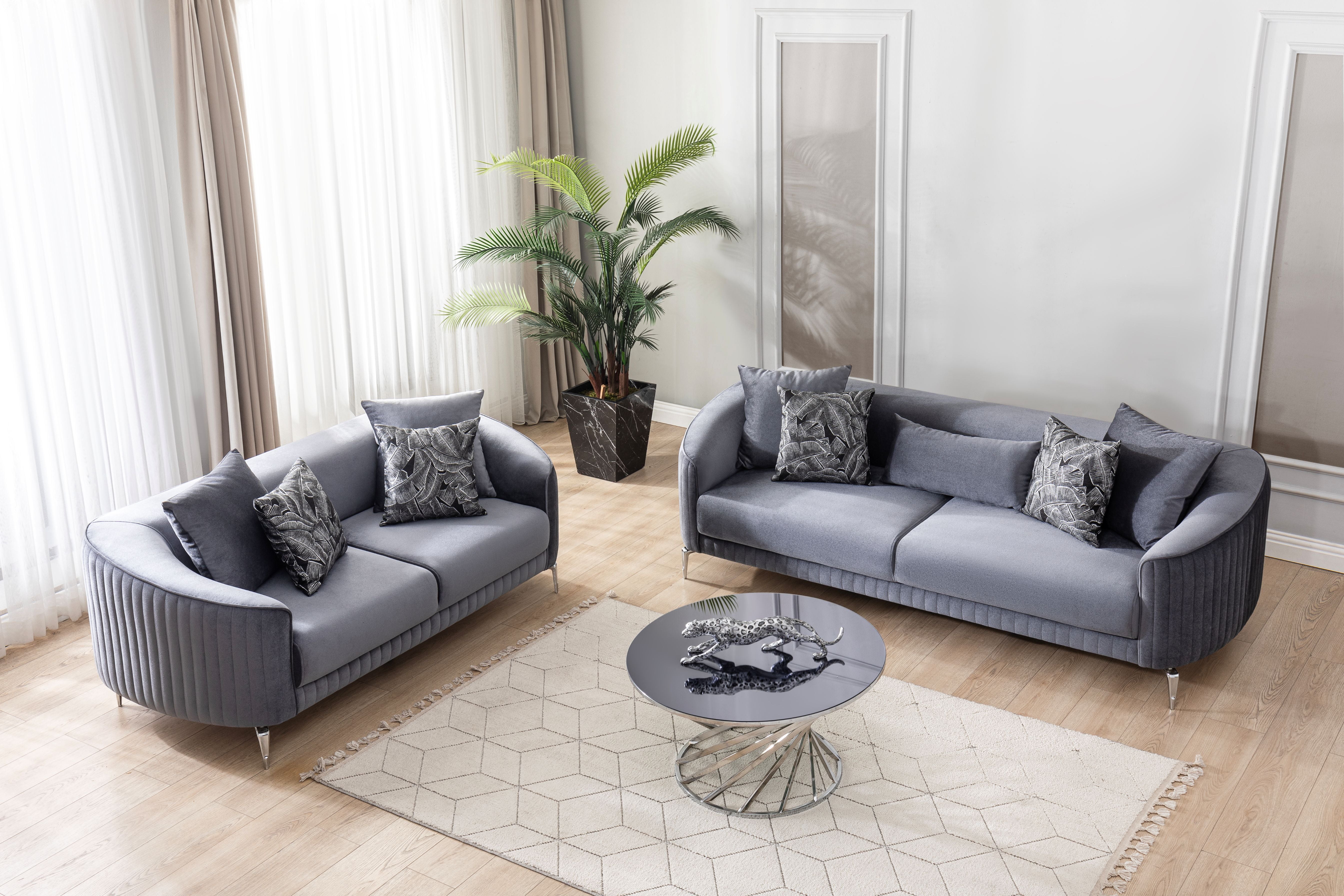 Angela Gray Velvet Sofa and Loveseat Set, view 2