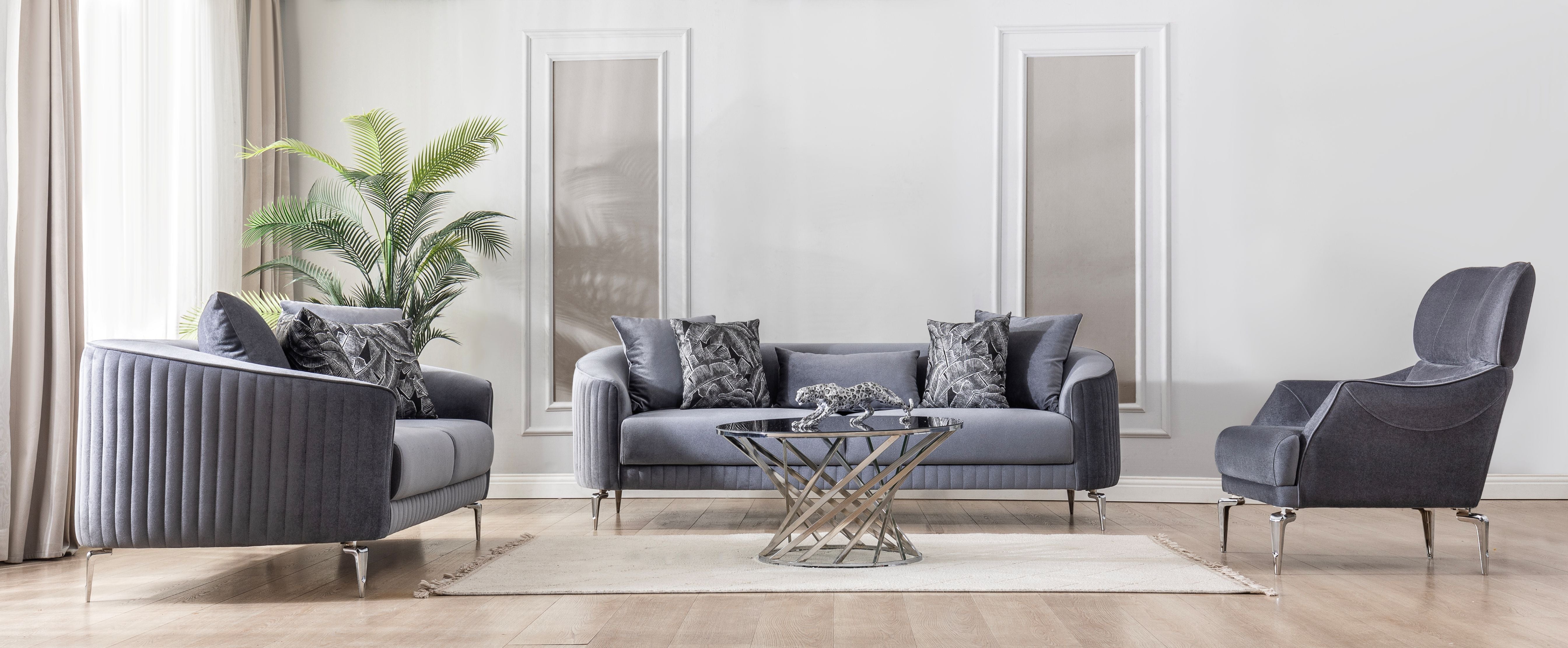 Angela Gray Velvet Sofa and Loveseat Set