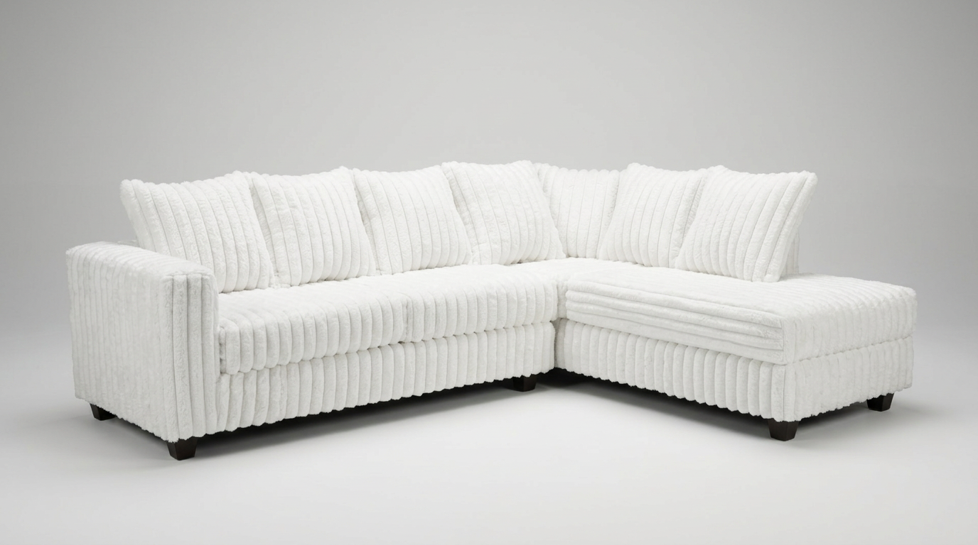 Gia White Corduroy Sectional with Chaise, view 3