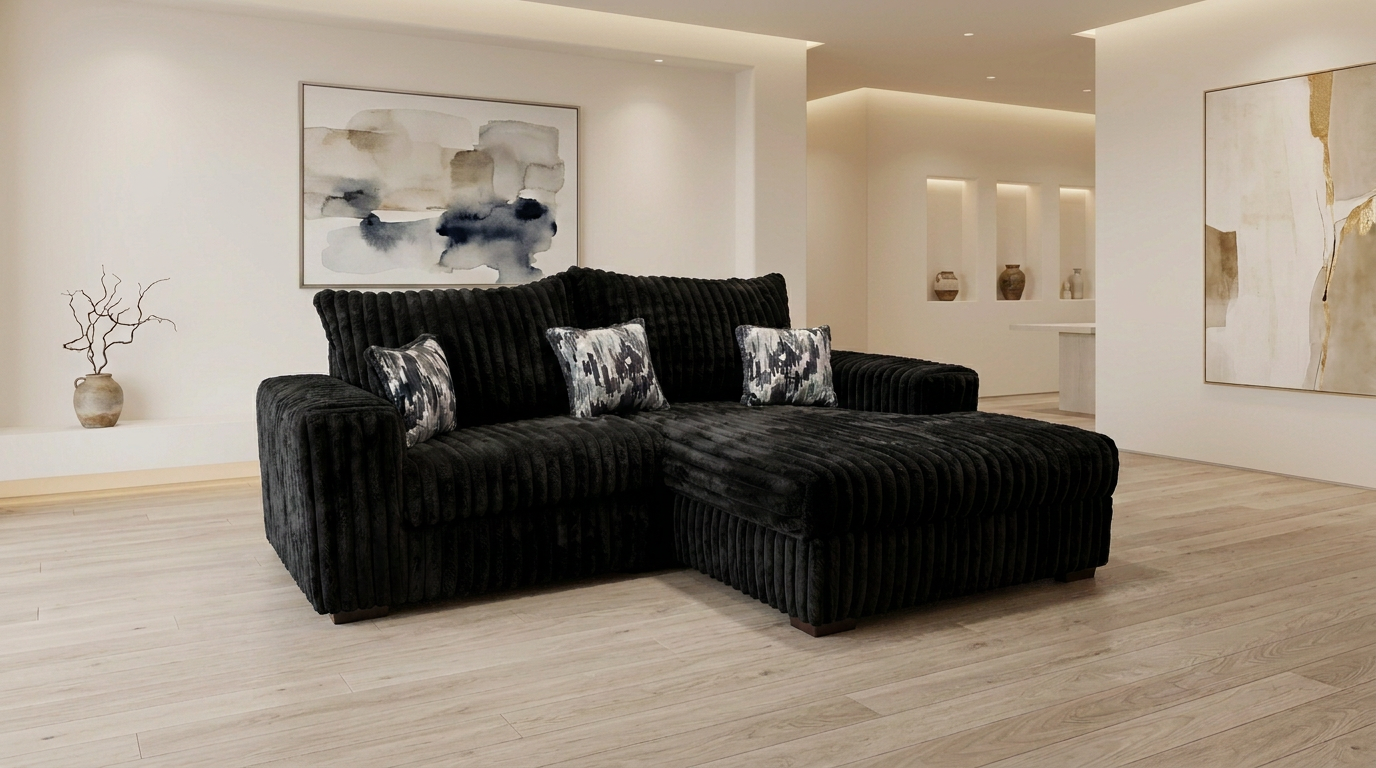 Nashville Black Corduroy Sectional with Chaise
