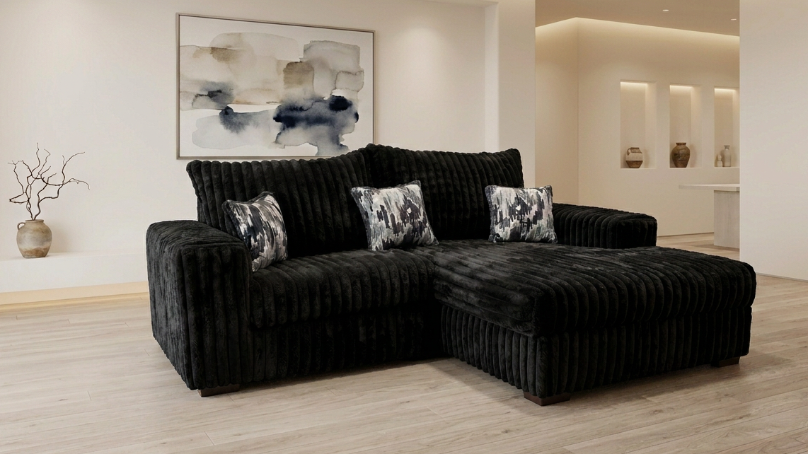 Nashville Black Corduroy Sectional with Chaise, view 2