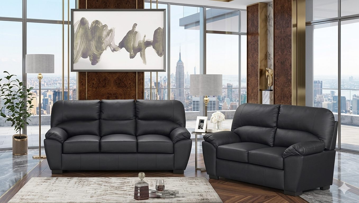 Tiffany Black Faux Leather 3 Piece Living Room Set, view 2