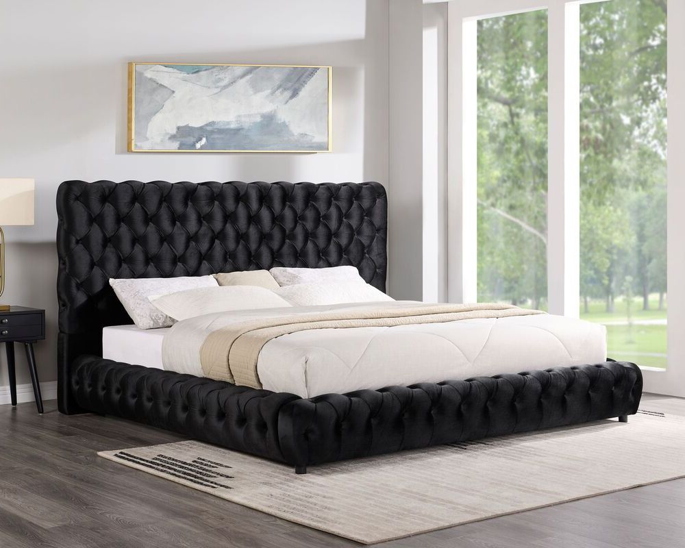 Dream Black Velvet Platform Bed, view 2