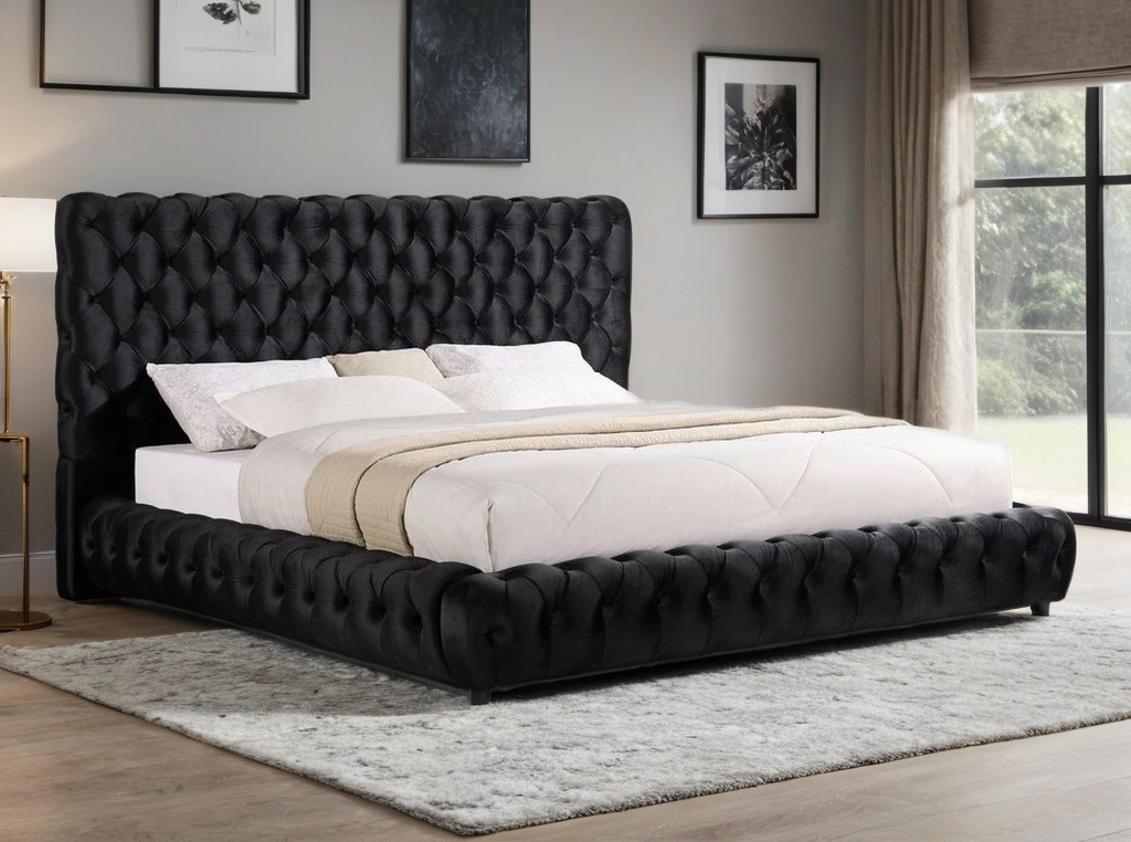 Dream Black Velvet Platform Bed, view 3
