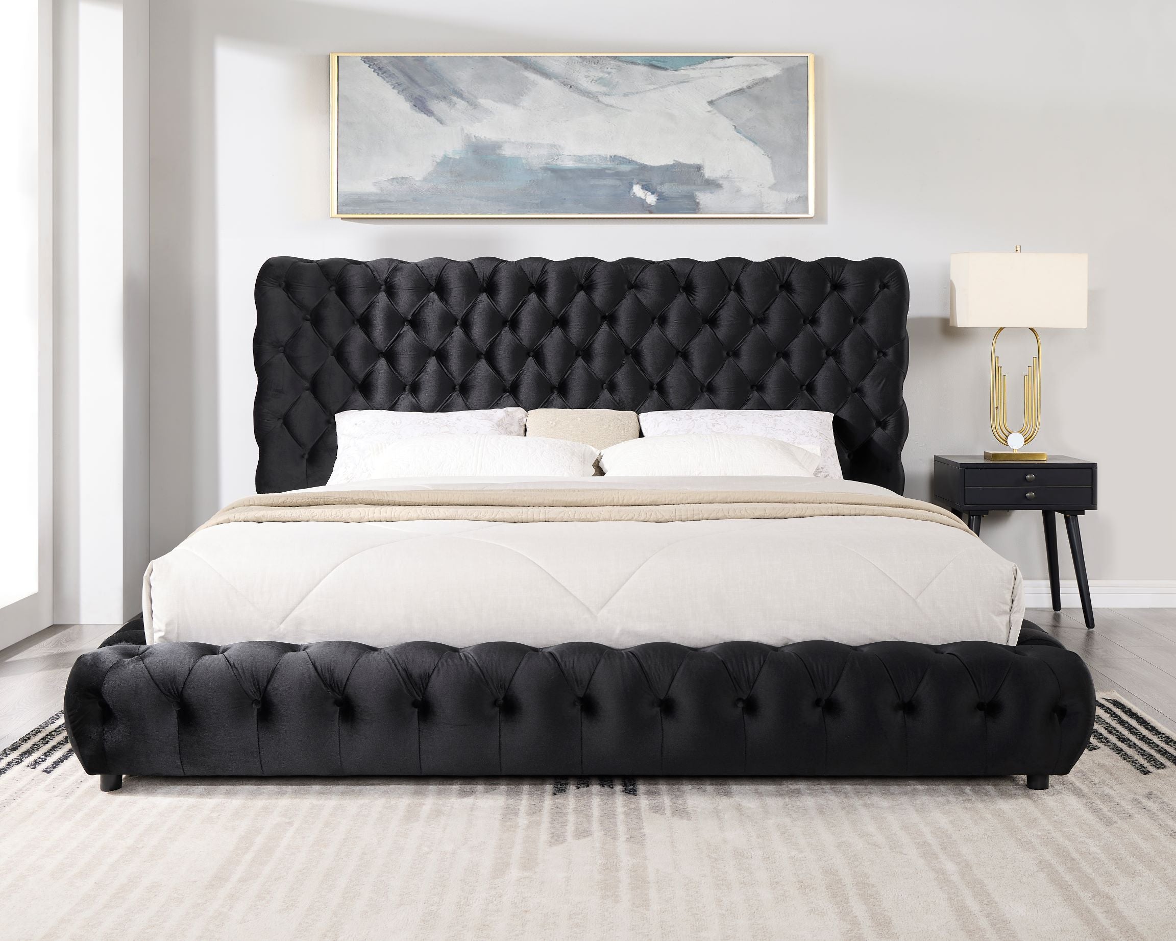 Dream Black Velvet Platform Bed