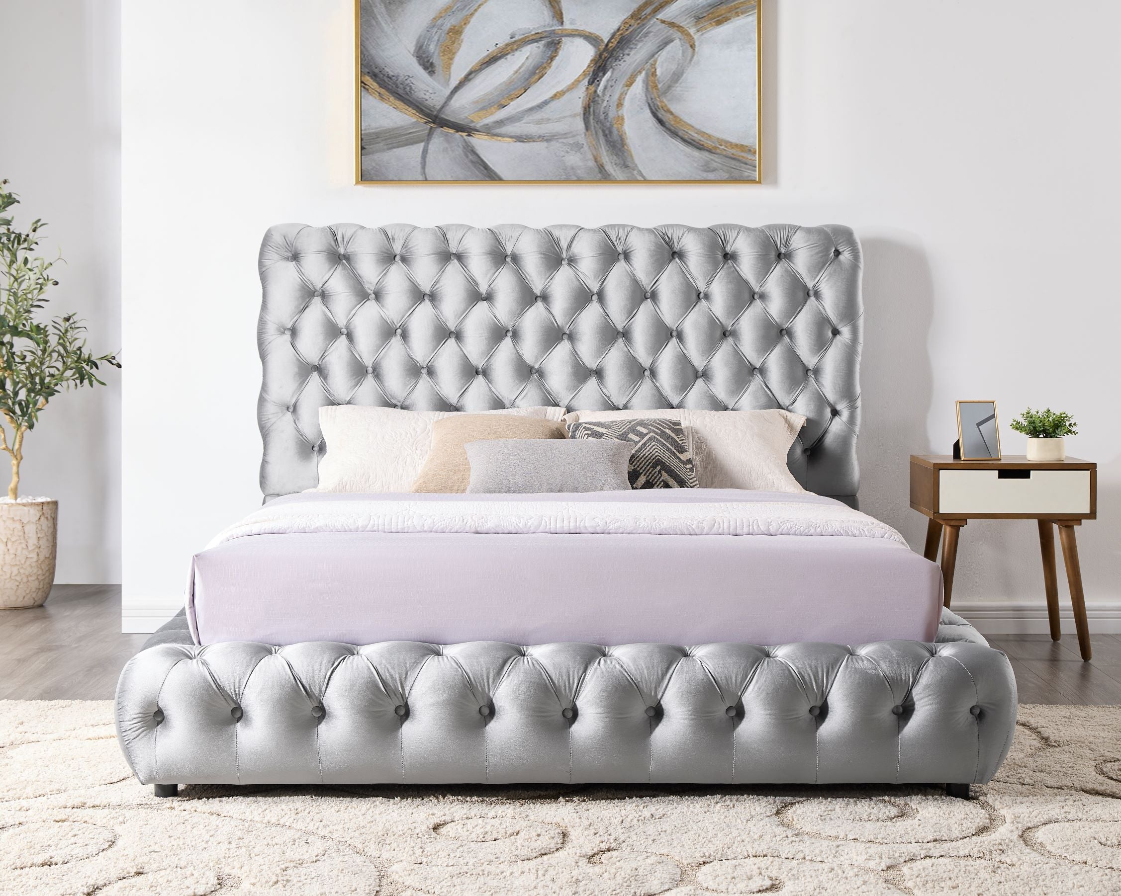 Dream Gray Velvet Platform Bed