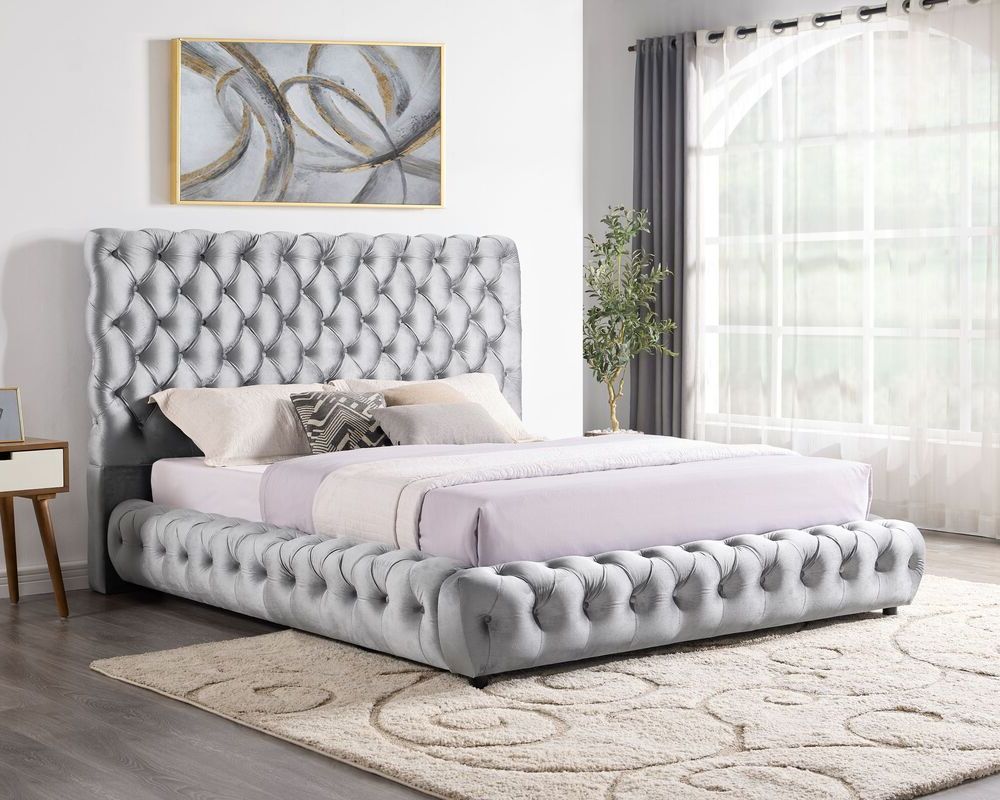 Dream Gray Velvet Platform Bed, view 2