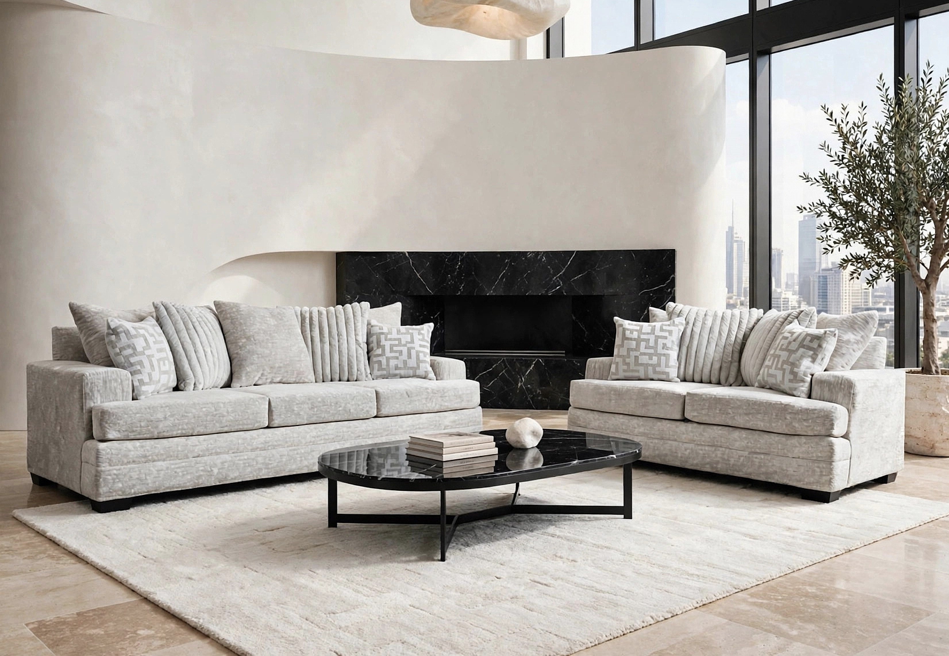 Oyster Sofa & Loveseat Set with Reversible Cushions
