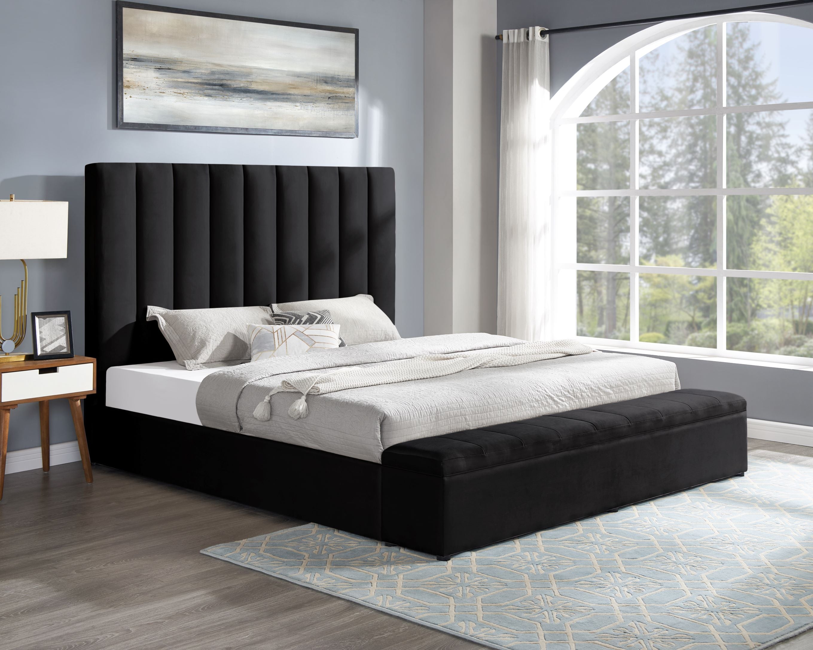 Valencia Black Velvet Storage Platform Bed