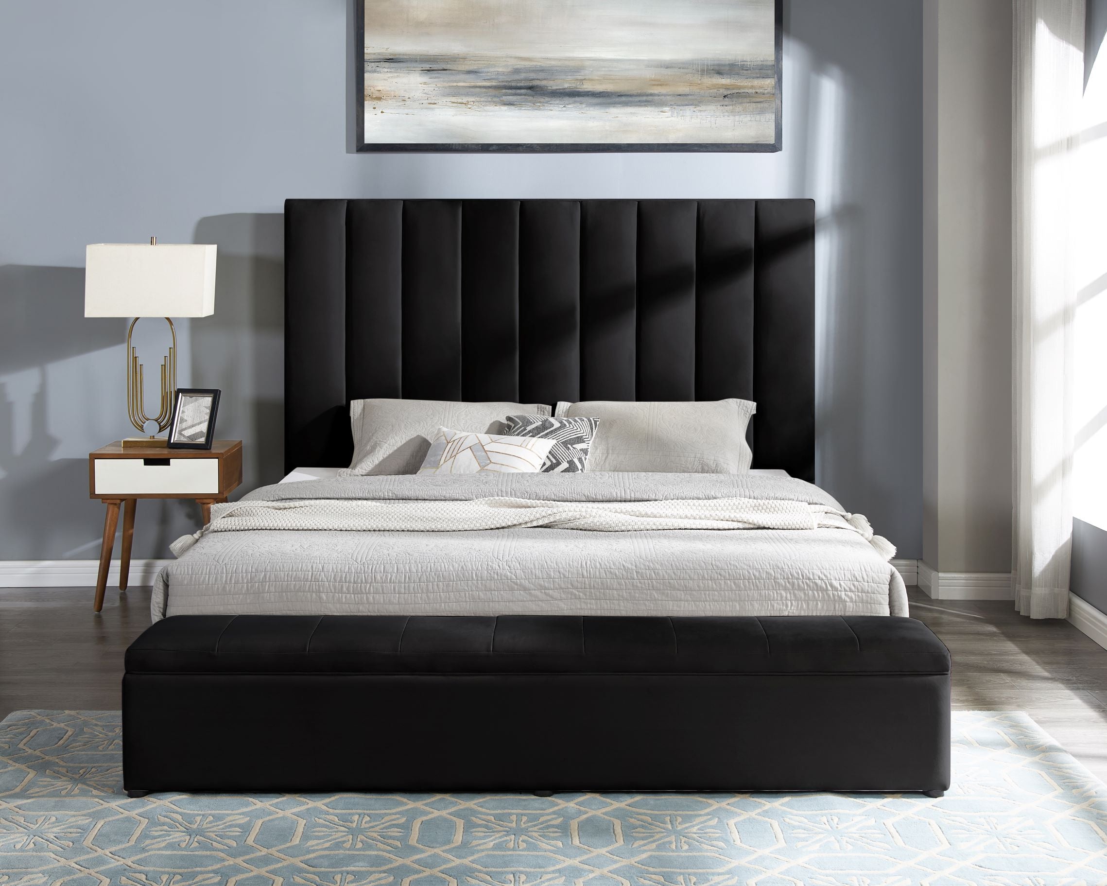 Valencia Black Velvet Storage Platform Bed, view 2