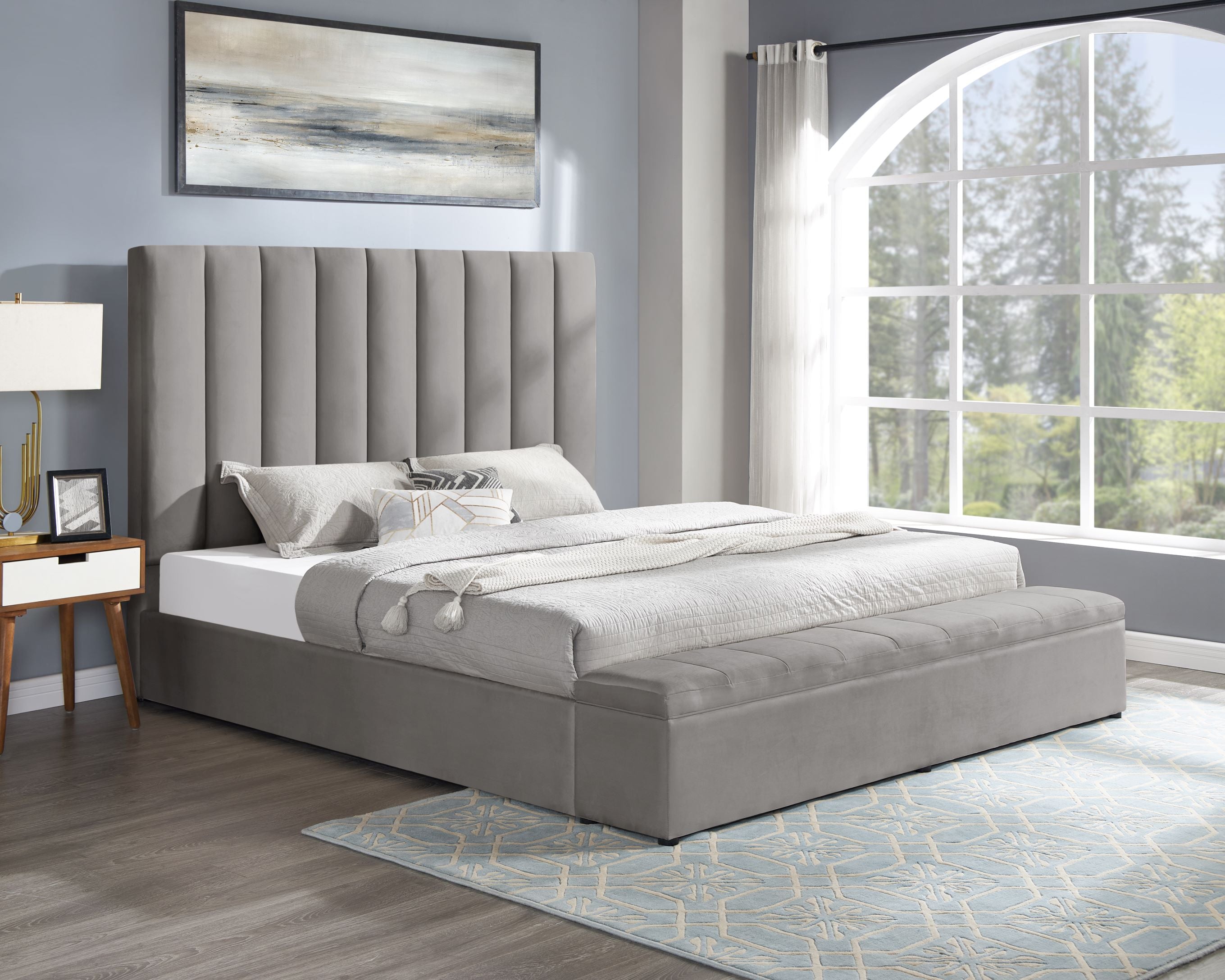 Valencia Gray Velvet Storage Platform Bed
