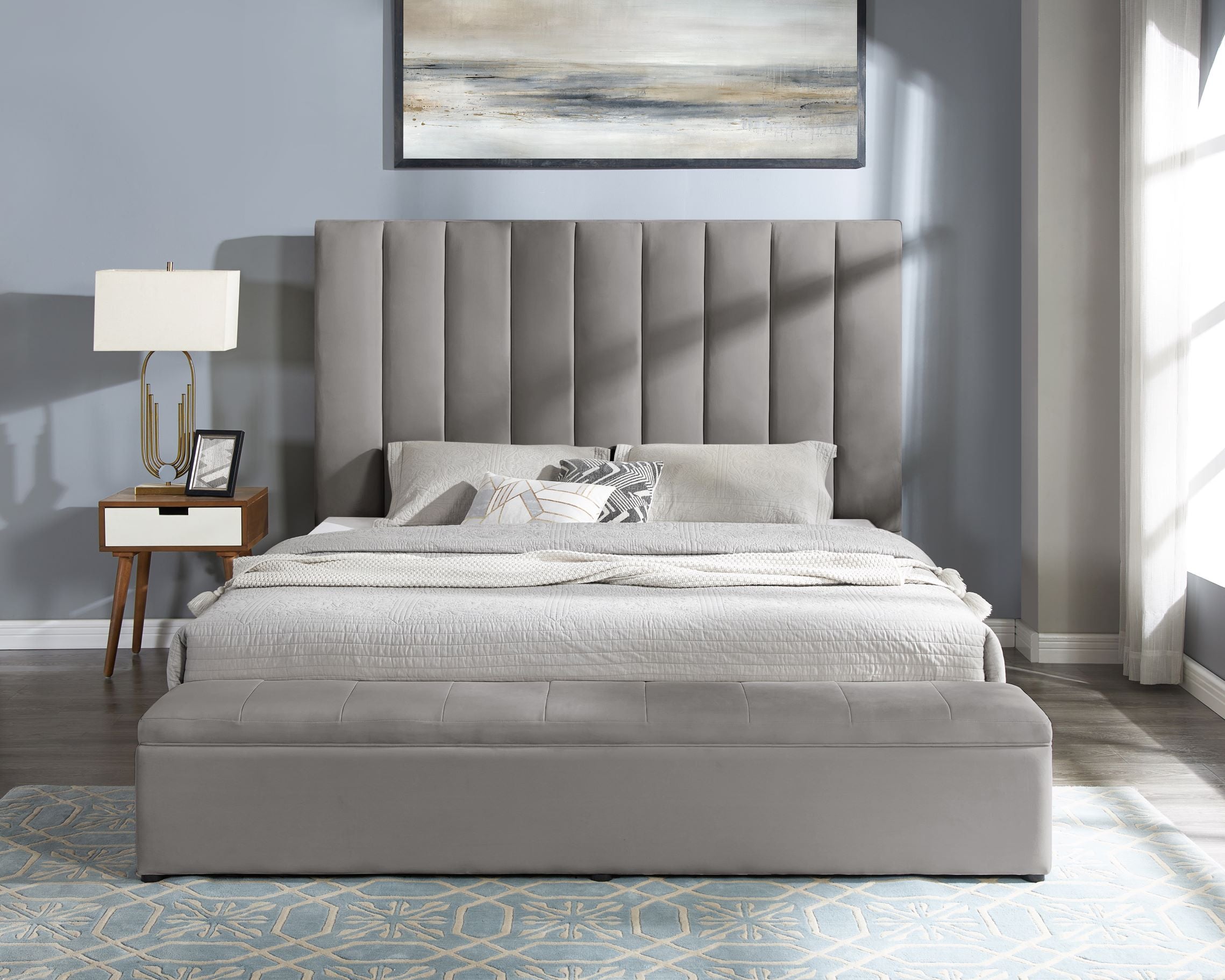Valencia Gray Velvet Storage Platform Bed, view 2