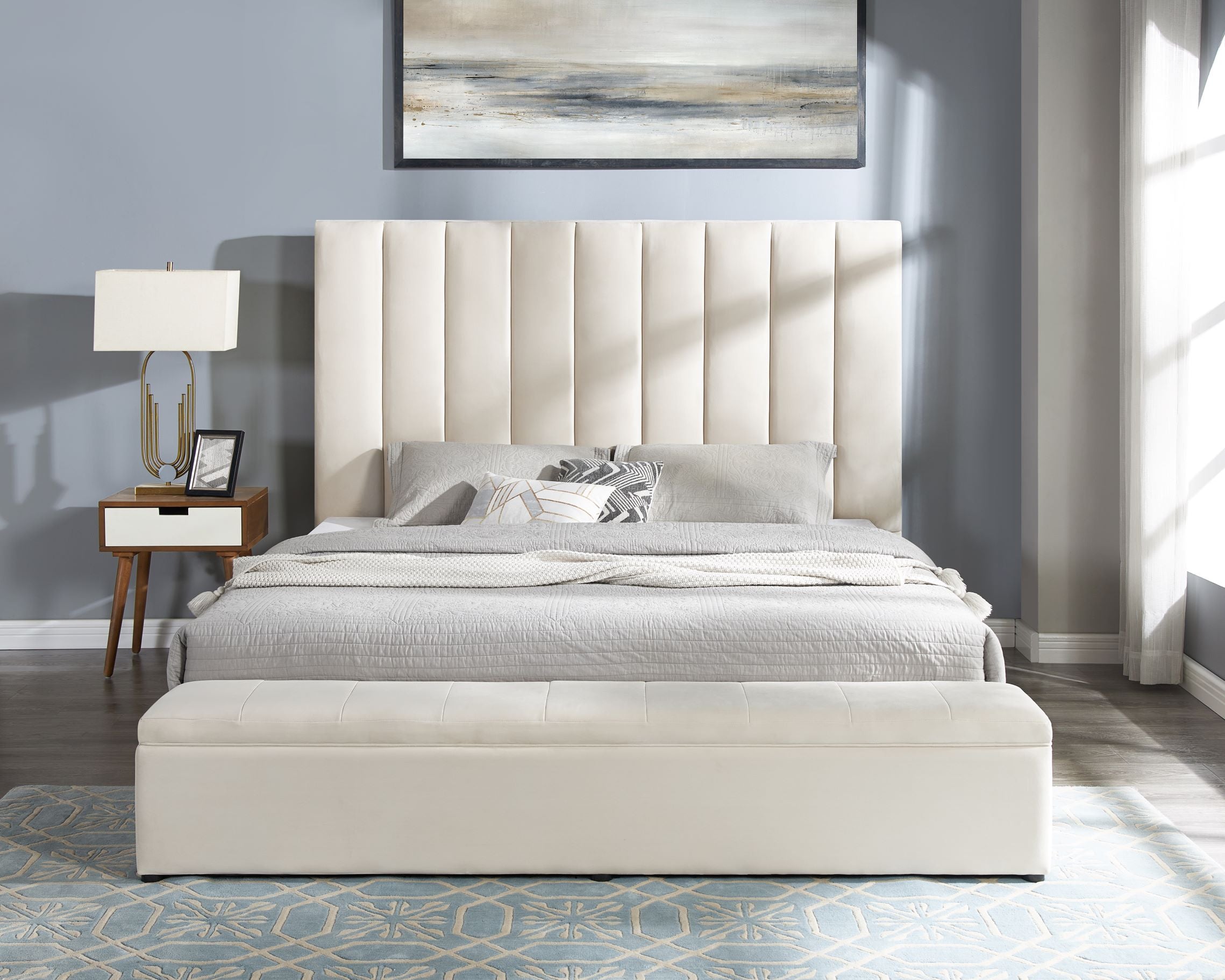 Valencia Beige Velvet Storage Platform Bed, view 2