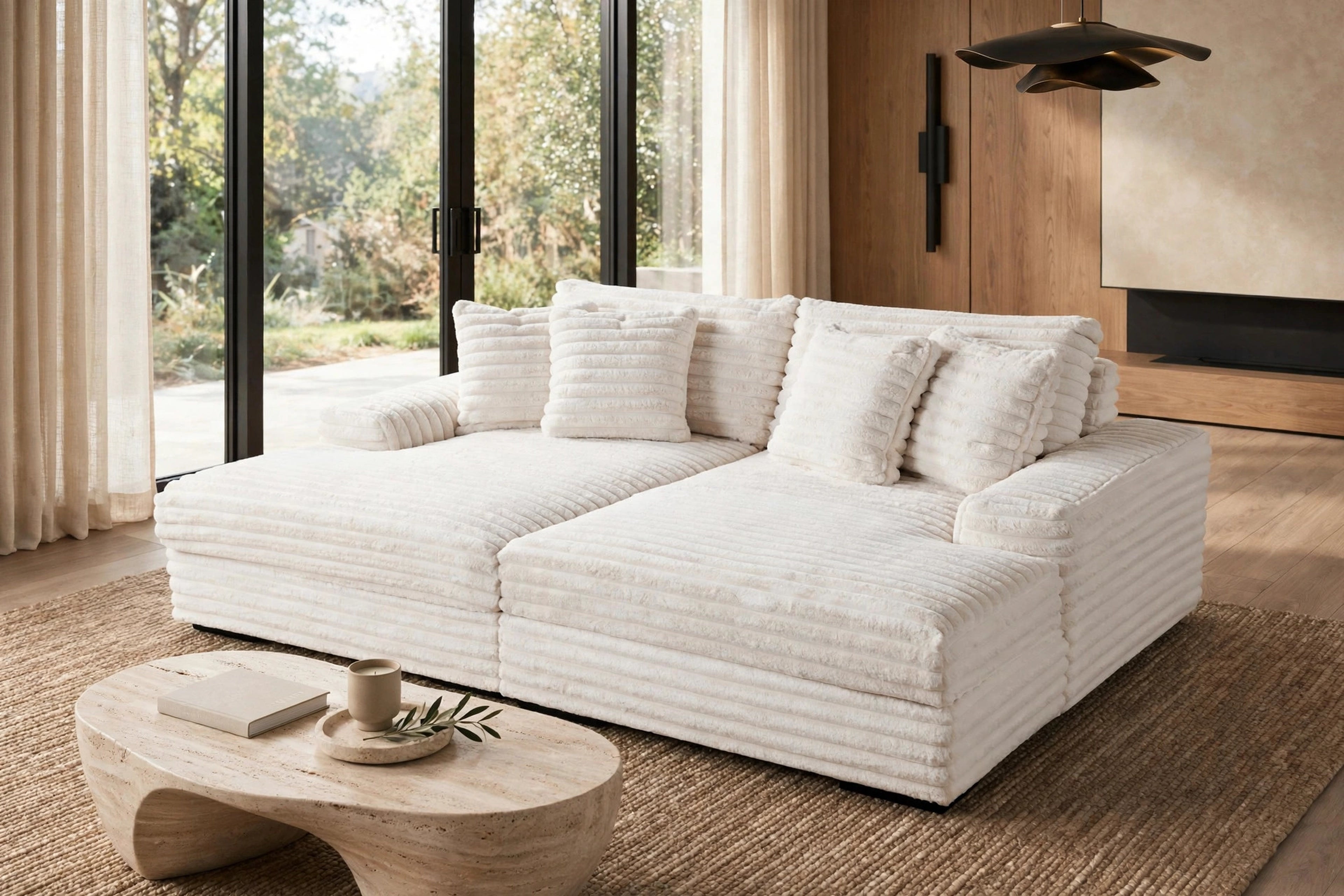 Beige Corduroy Oversized Chaise Lounge, view 2
