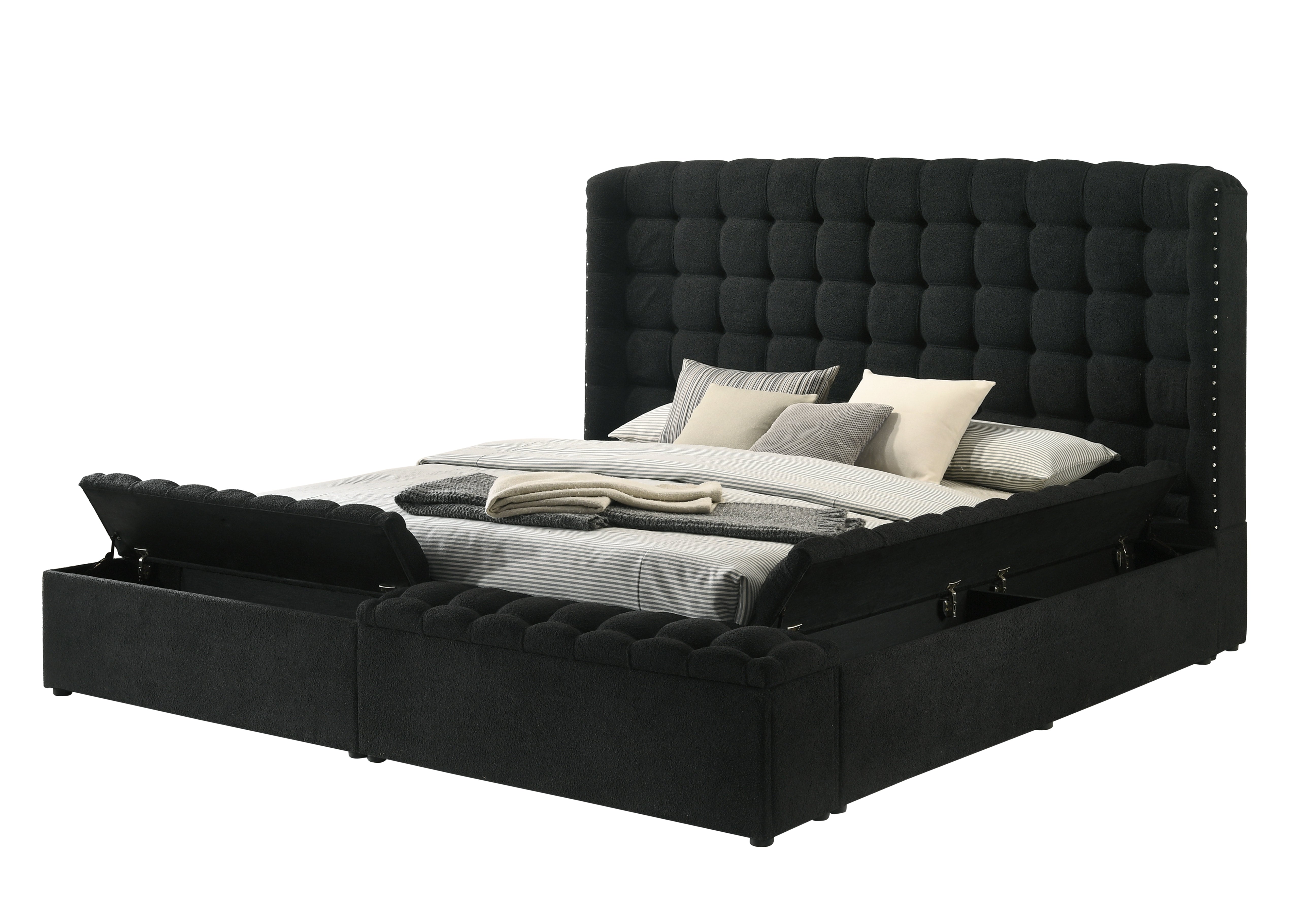 Madonna Black Boucle Fur Platform Bed