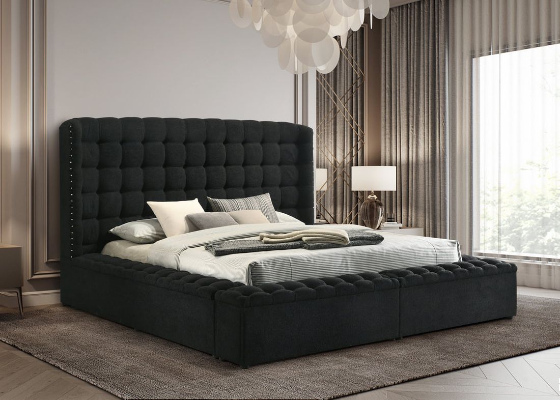 Madonna Black Boucle Fur Platform Bed, view 2