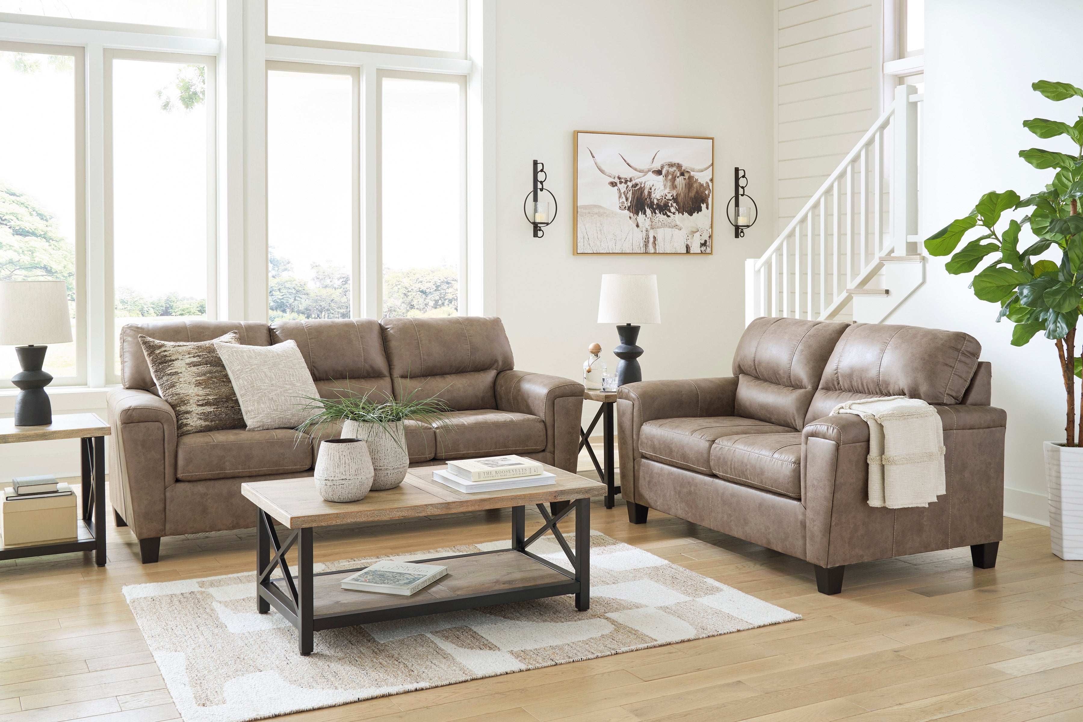 Ashley Fossil Faux Leather Sofa & Loveseat Set
