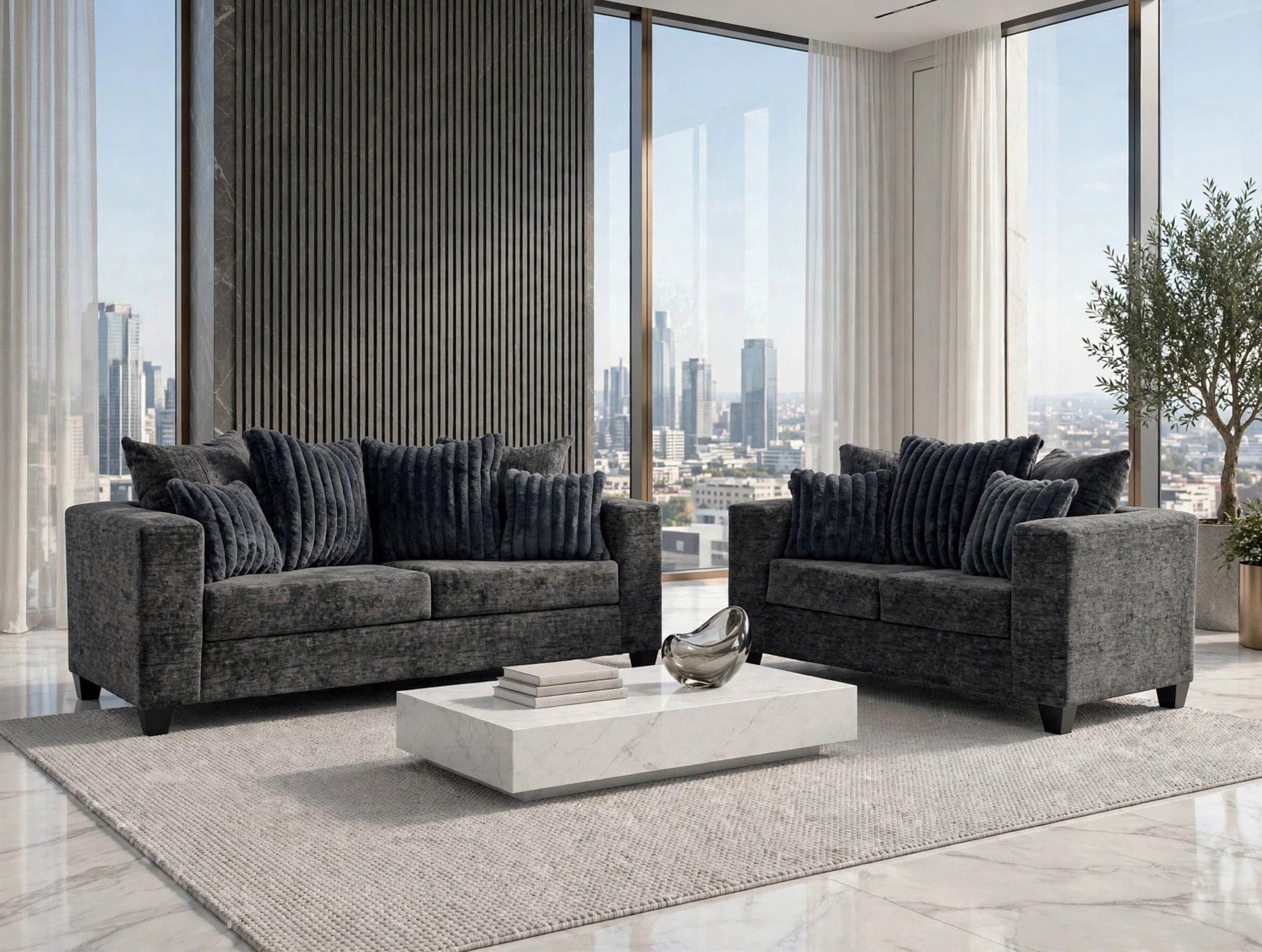 Charcoal Plush Sofa & Loveseat Set, view 2