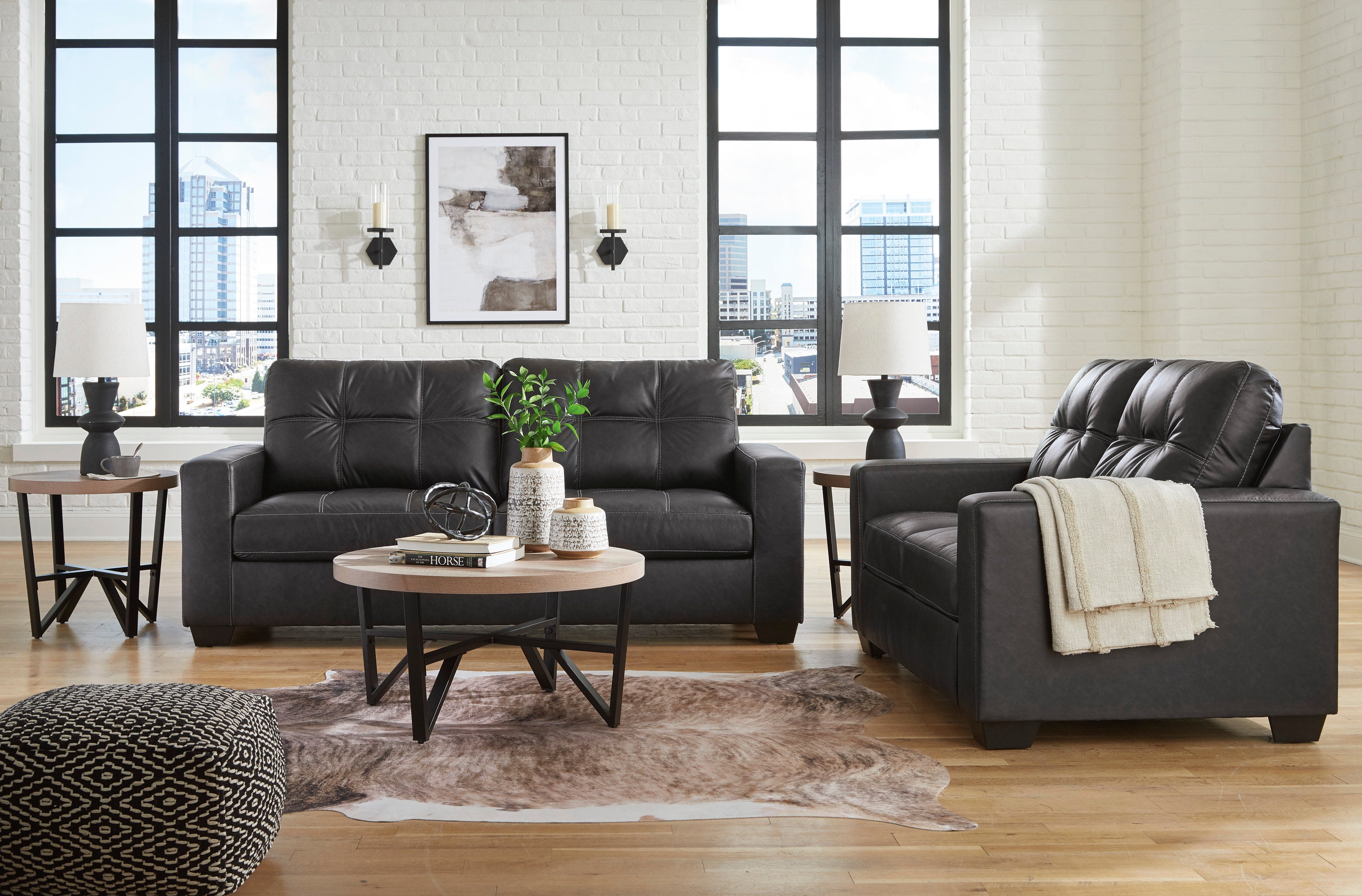 Ashley Carbon Faux Leather Sofa & Loveseat Set