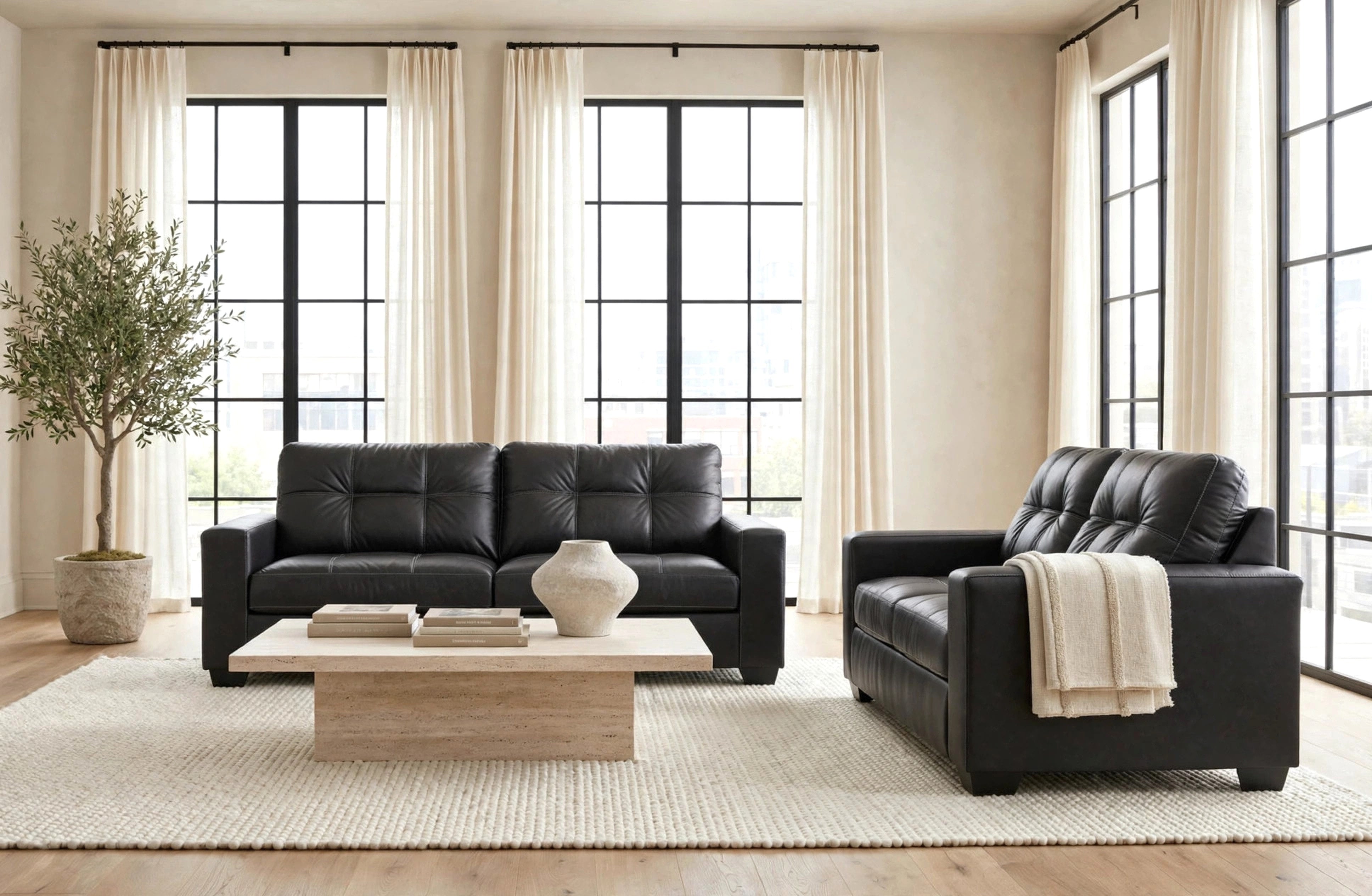 Ashley Carbon Faux Leather Sofa & Loveseat Set, view 2