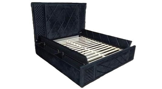 Lorenzo Black Velvet Storage Bed with LED Lights and Bluetooth, view 2