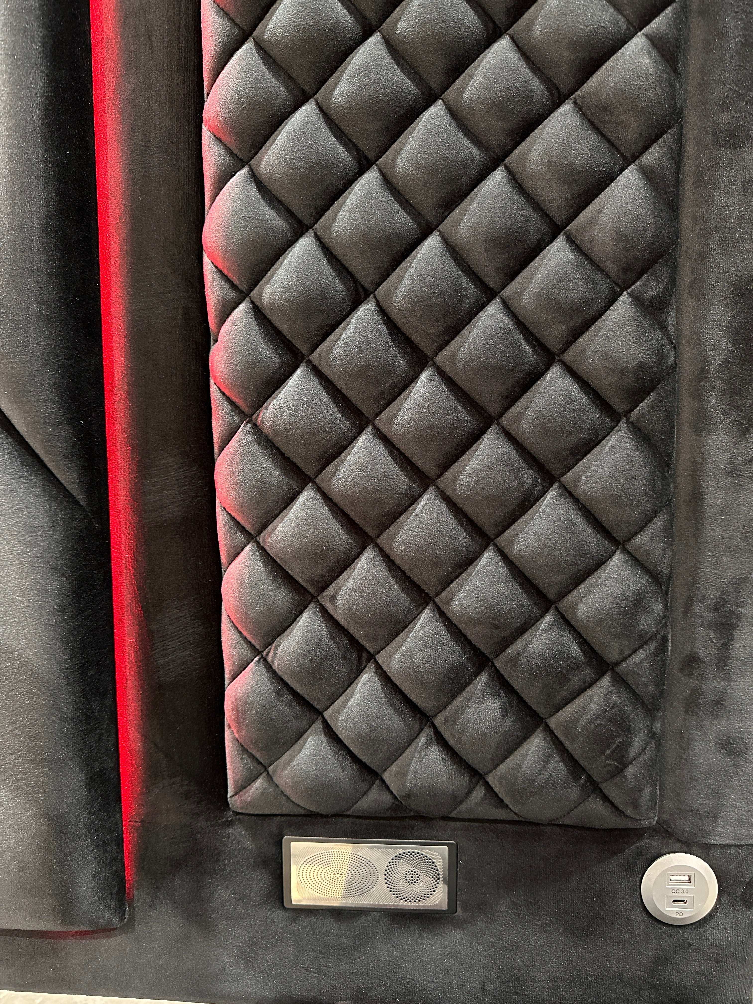 Lorenzo Black Velvet Storage Bed with LED Lights and Bluetooth, view 4