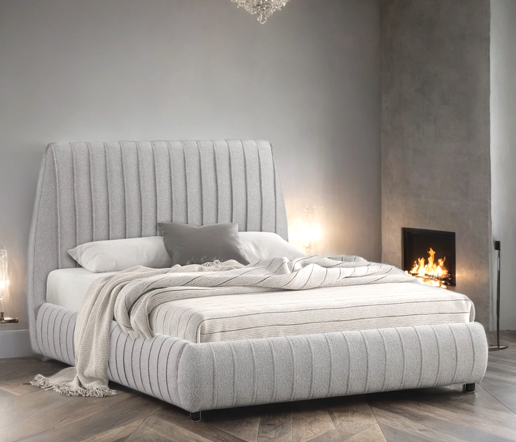 Oasis Gray Boucle Platform Bed, view 5