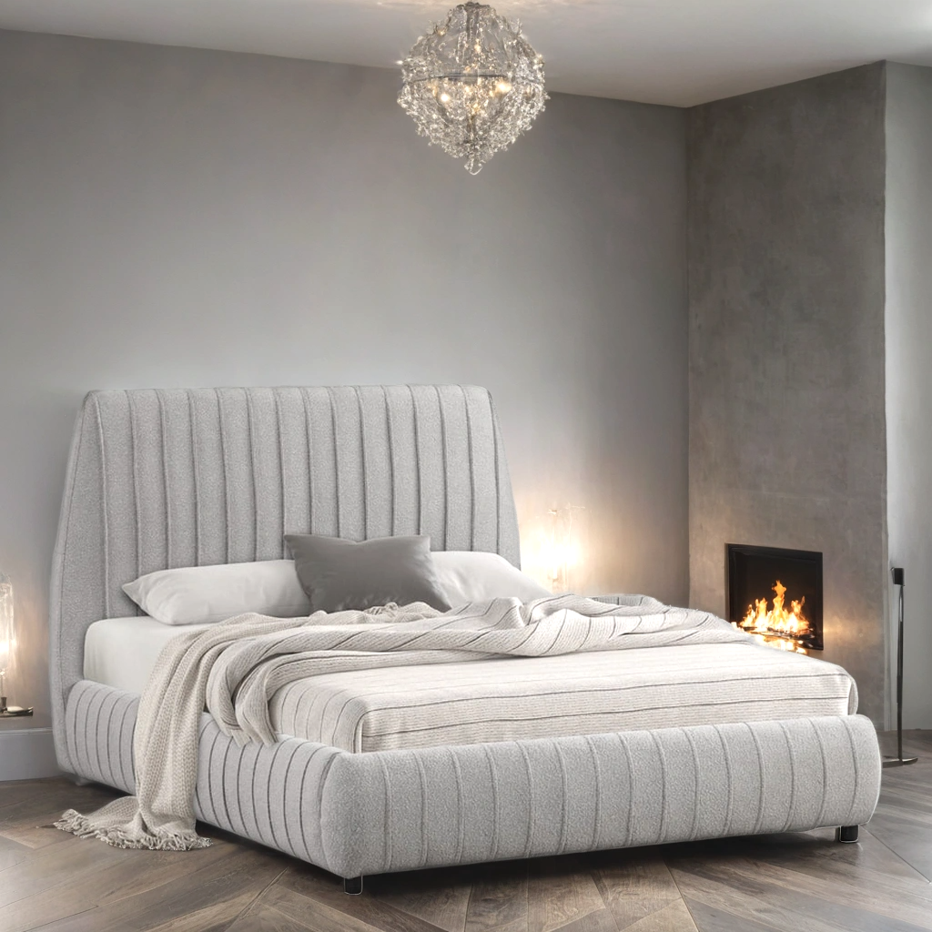 Oasis Gray Boucle Platform Bed, view 6