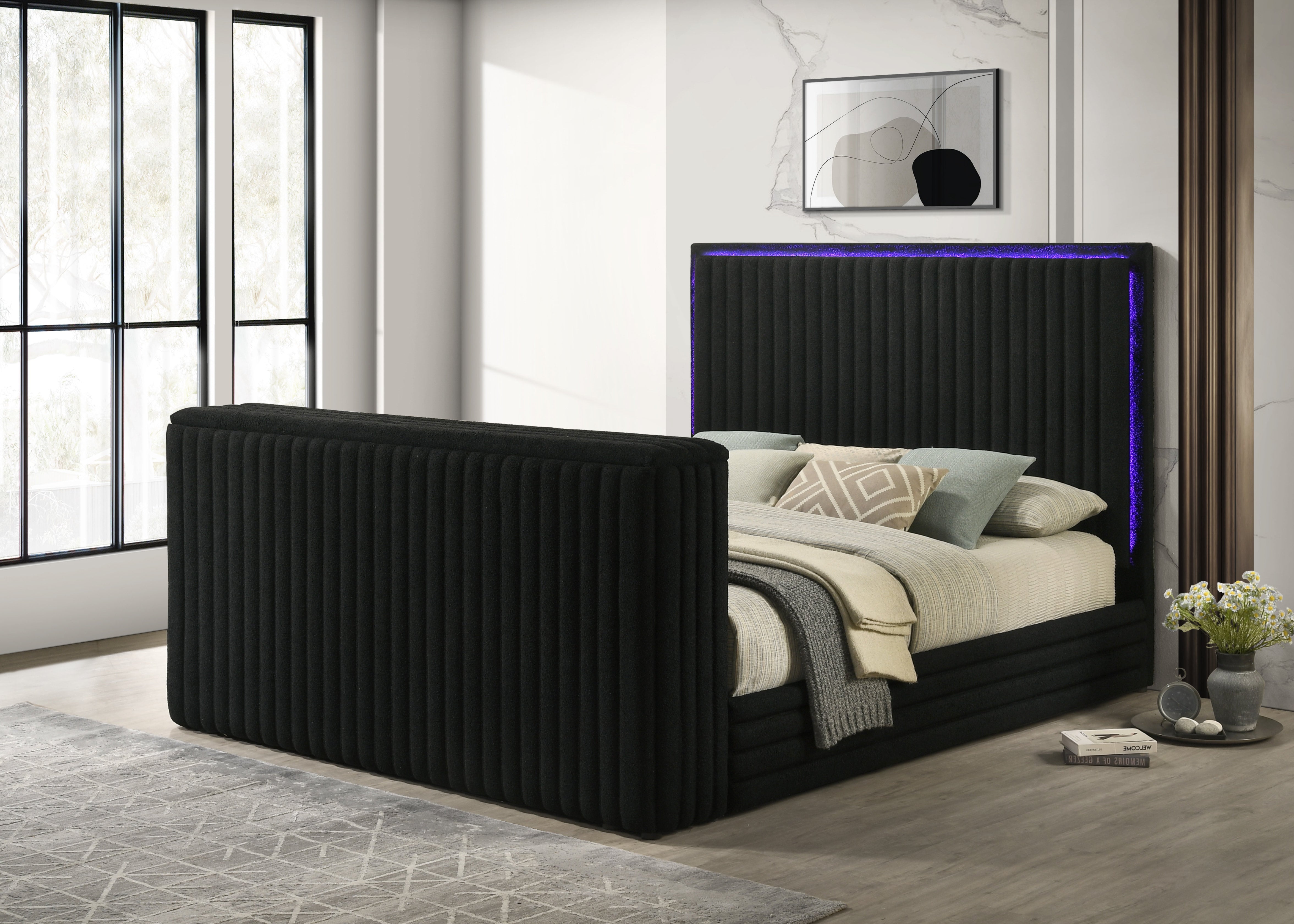 Villa Black Platform Bed with Fireplace and TV Stand, view 3