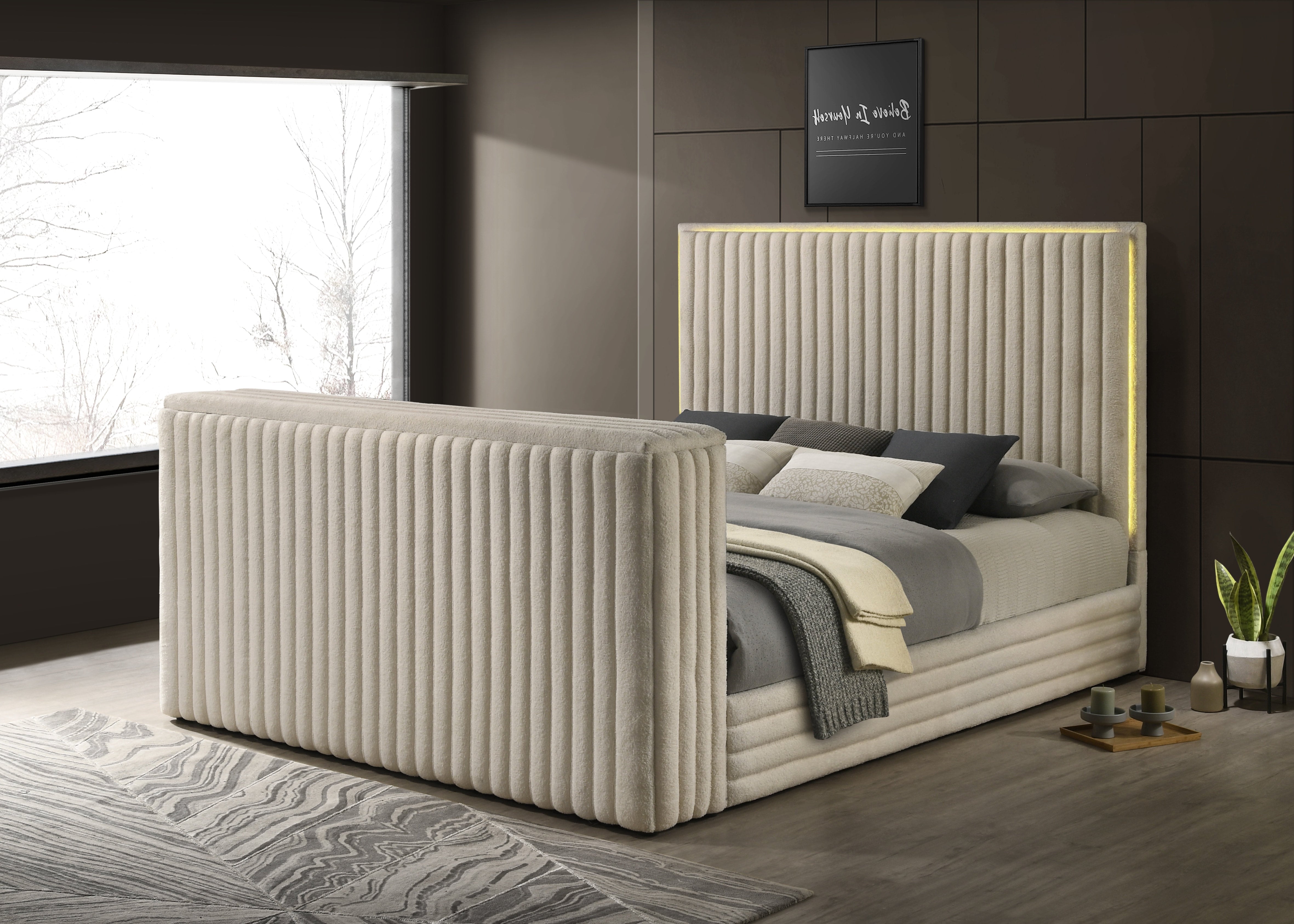 Villa White Platform Bed with Fireplace and TV Stand, view 2