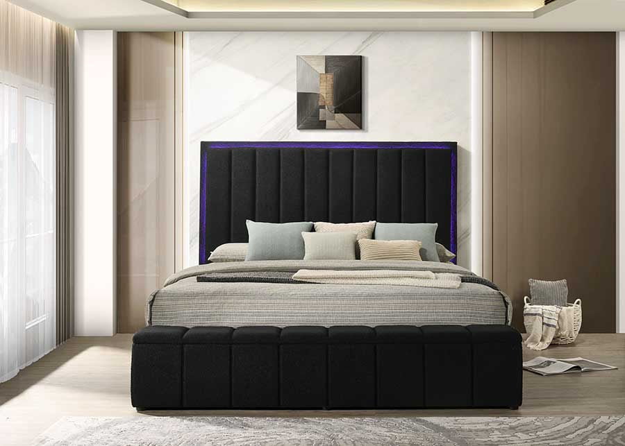 Florence Black Boucle Storage Bed with Bluetooth Speaker