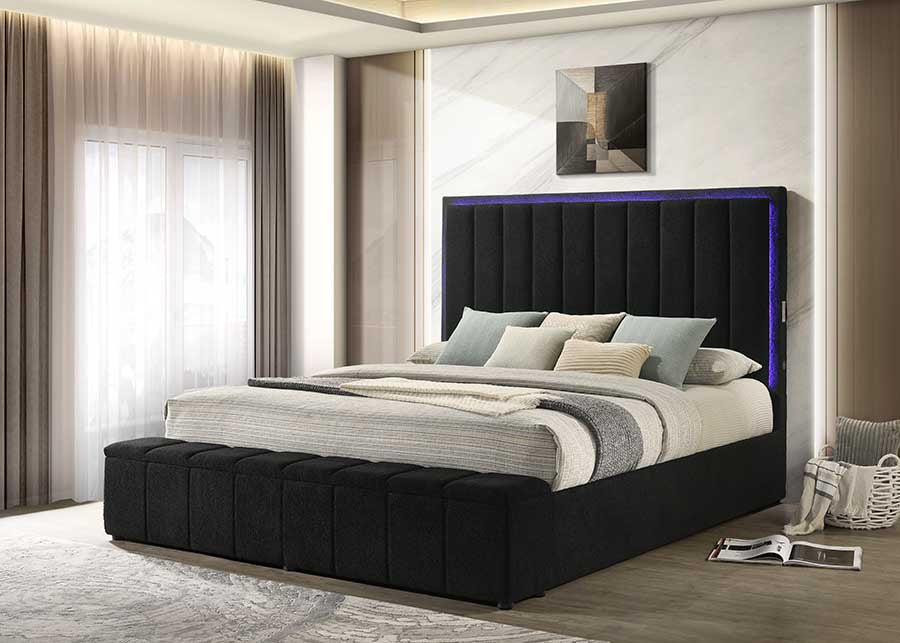Florence Black Boucle Storage Bed with Bluetooth Speaker, view 2