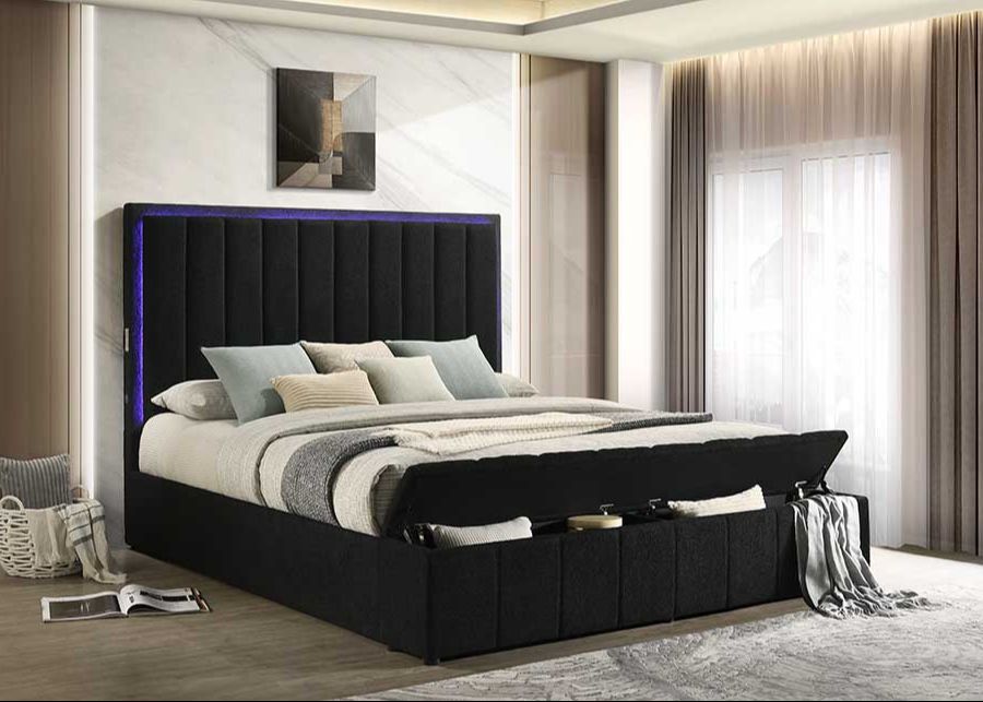 Florence Black Boucle Storage Bed with Bluetooth Speaker, view 3