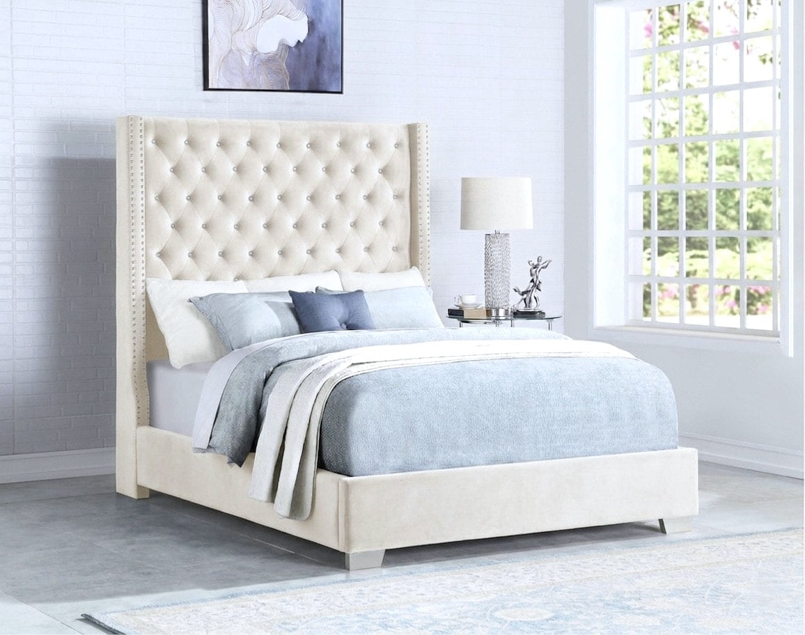 Diamond Skye 6ft Tall Bed in Cream Velvet, view 2