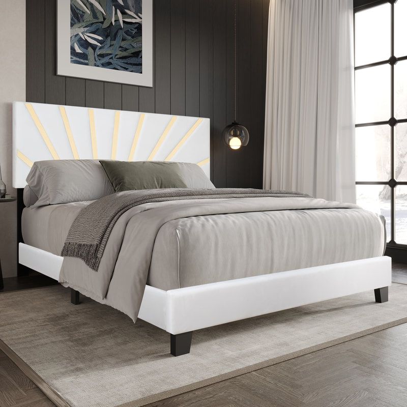Nico White Velvet Platform Bed, view 5