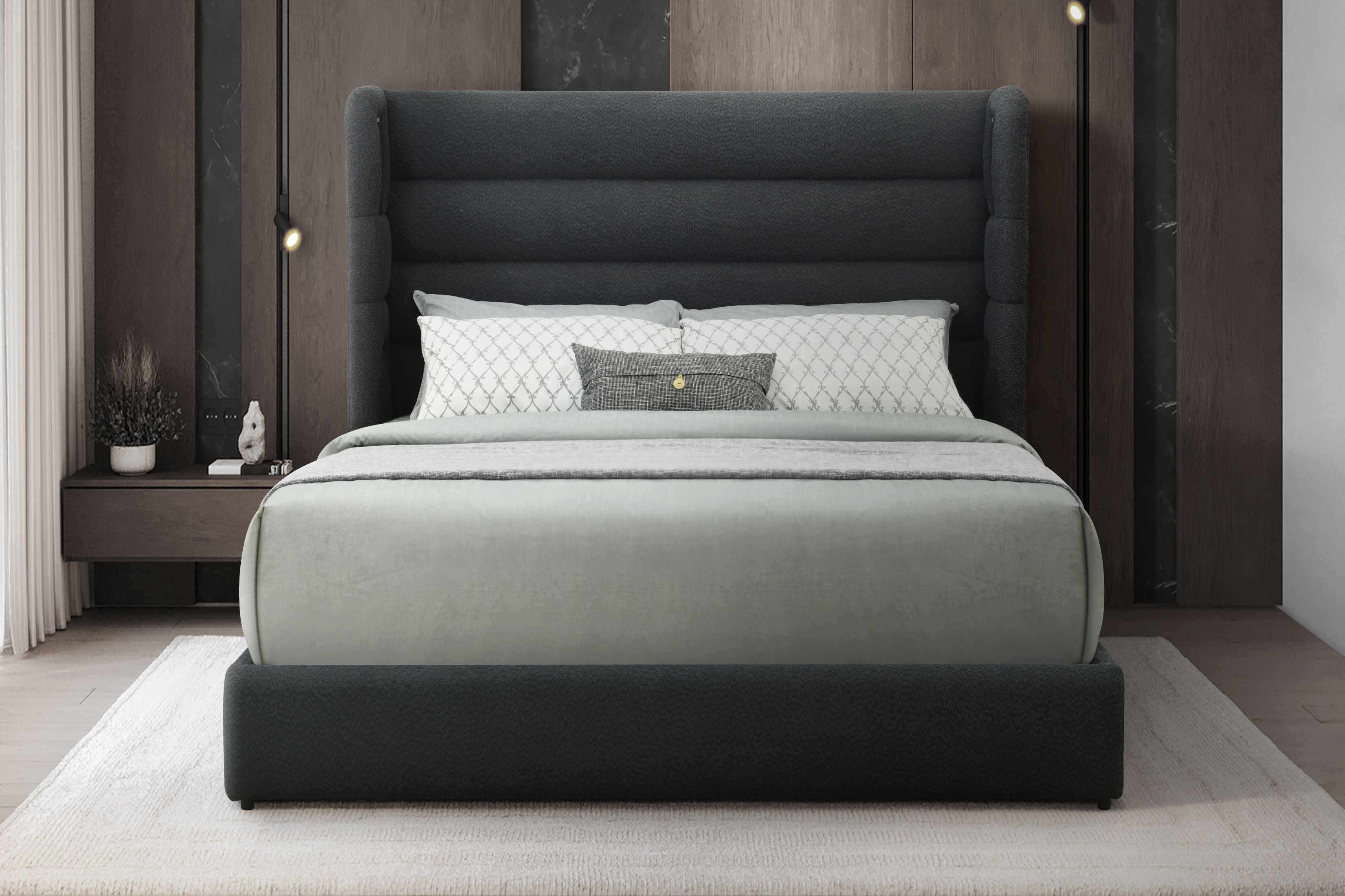 Hero Black Boucle Platform Bed with Bluetooth Speakers, view 2