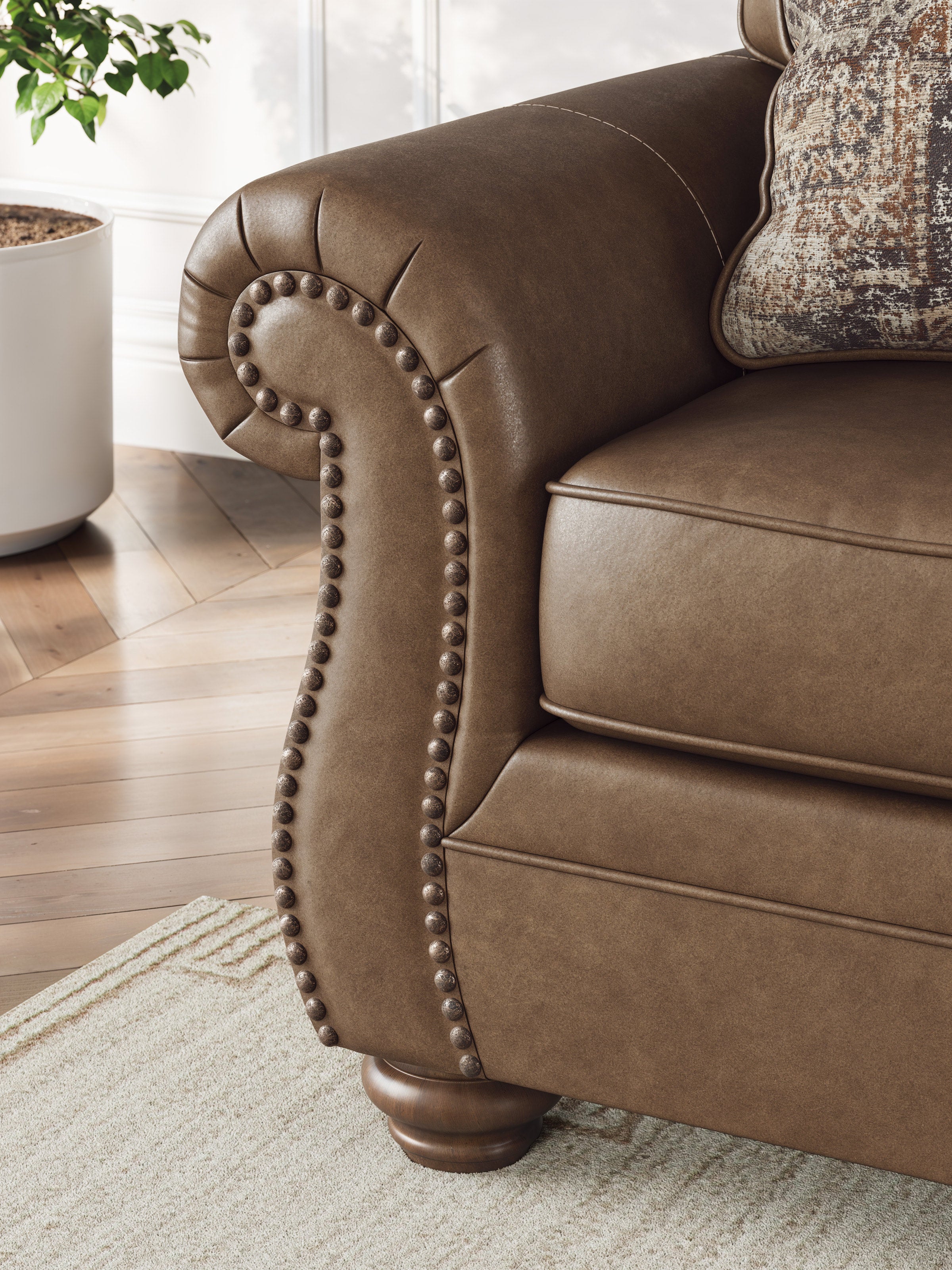 Ashley Earth Rolled-Arm Sofa & Loveseat Set, view 2
