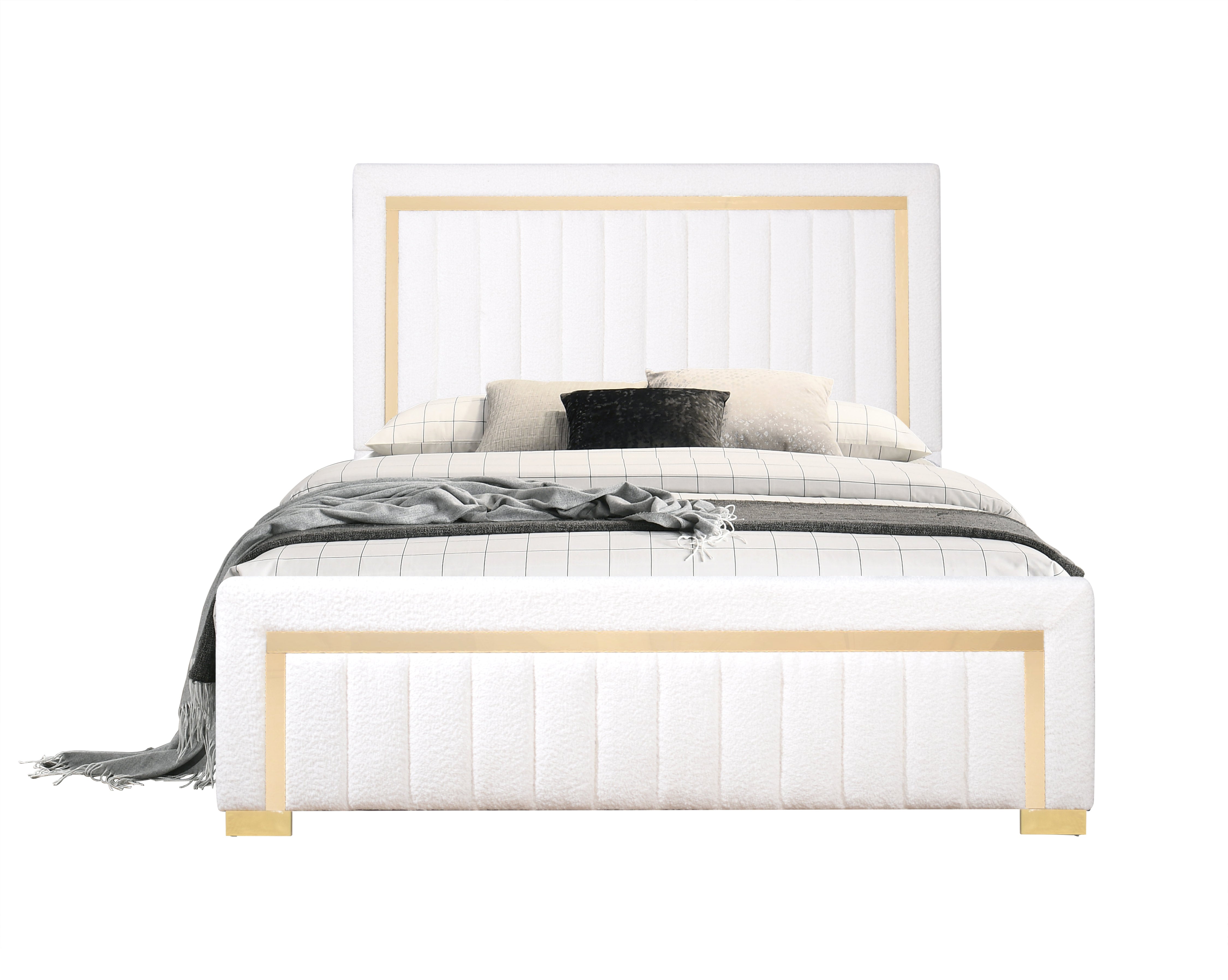 Off-White Boucle Platform Bed, view 4