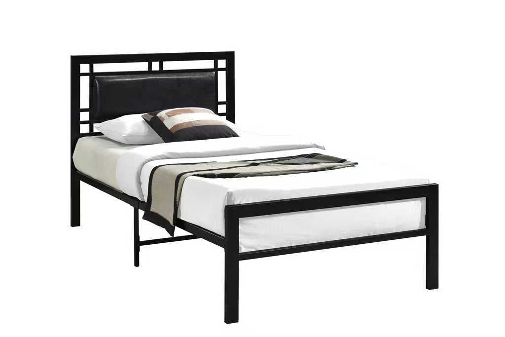 Black Metal Twin Platform Bed with Padded Headboard, view 2