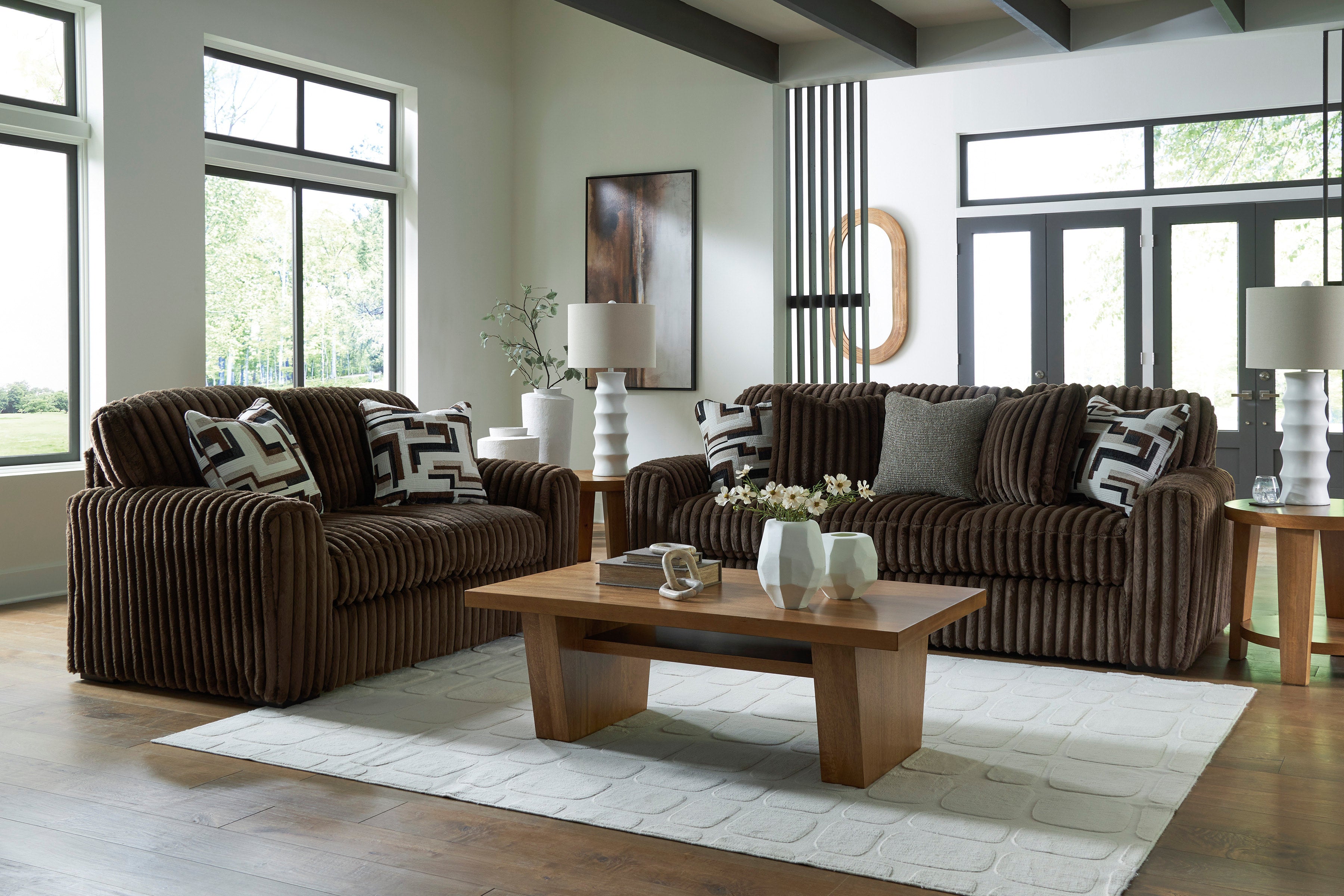 Ashley Chocolate Oversized Channel Sofa & Loveseat Set