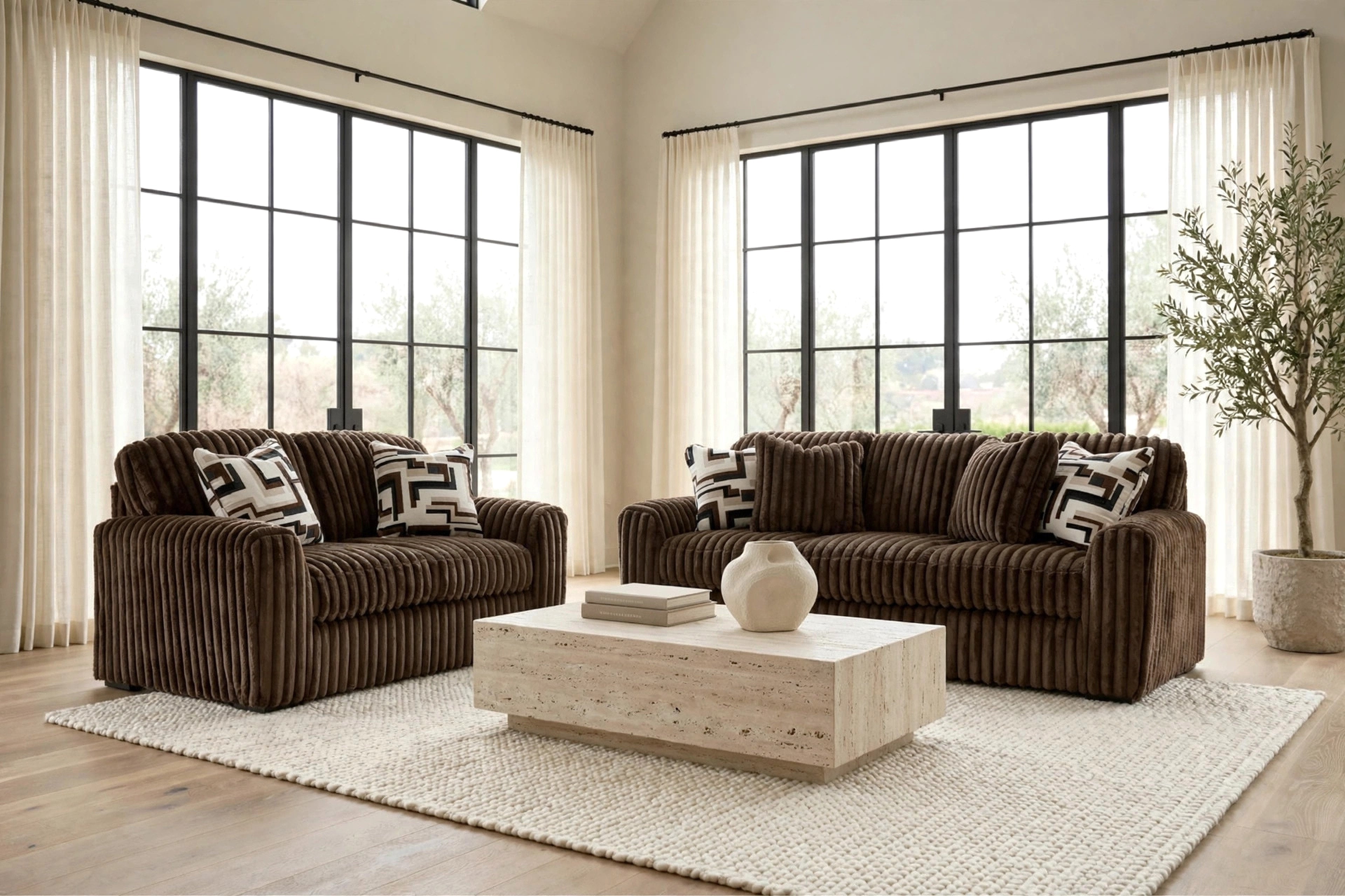 Ashley Chocolate Oversized Channel Sofa & Loveseat Set, view 2