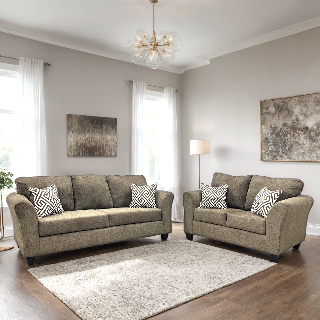 Brown Chenille Rolled-Arm Sofa & Loveseat Set, view 2