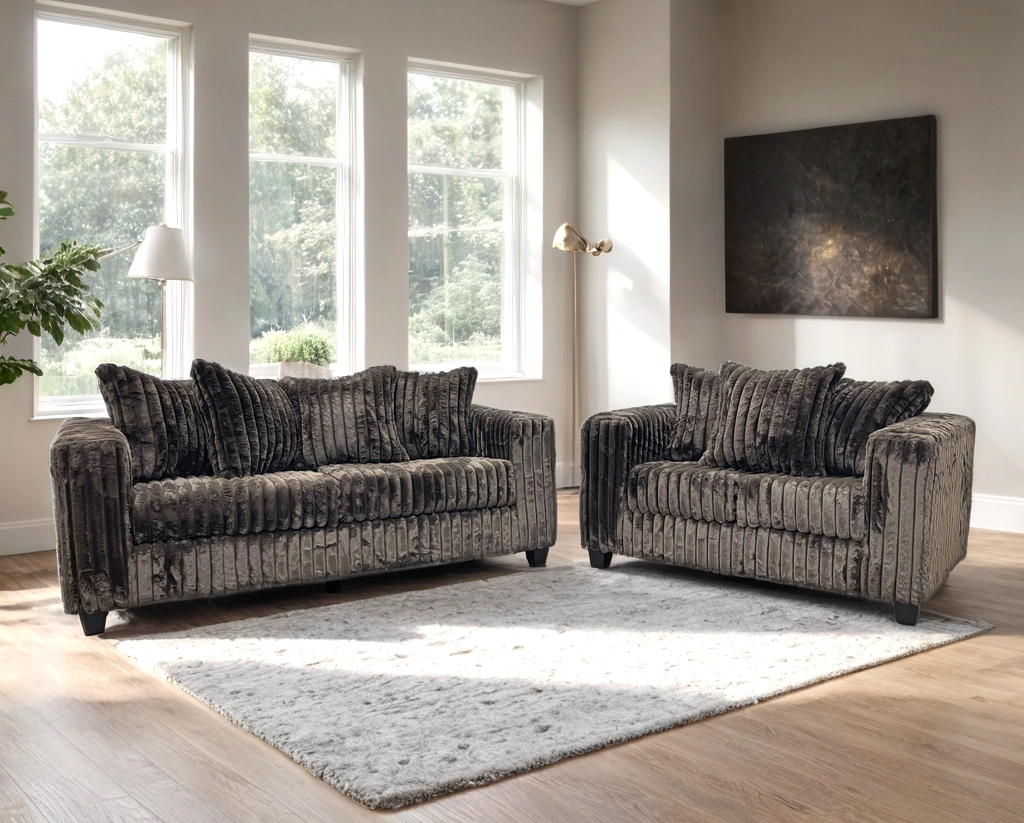 Chocolate Channel Plush Sofa & Loveseat Set