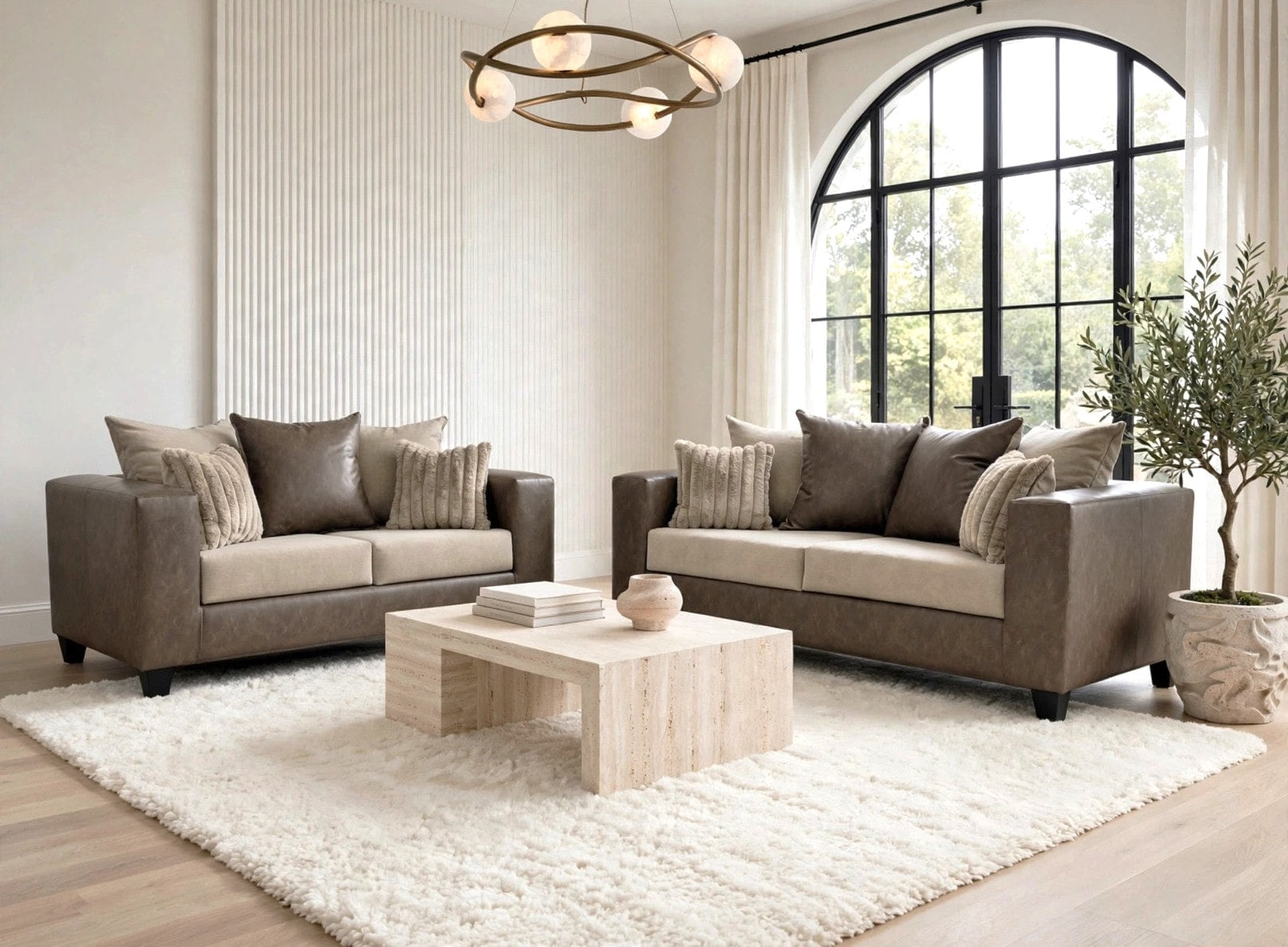 Latte Chenille Sofa & Loveseat Set, view 2