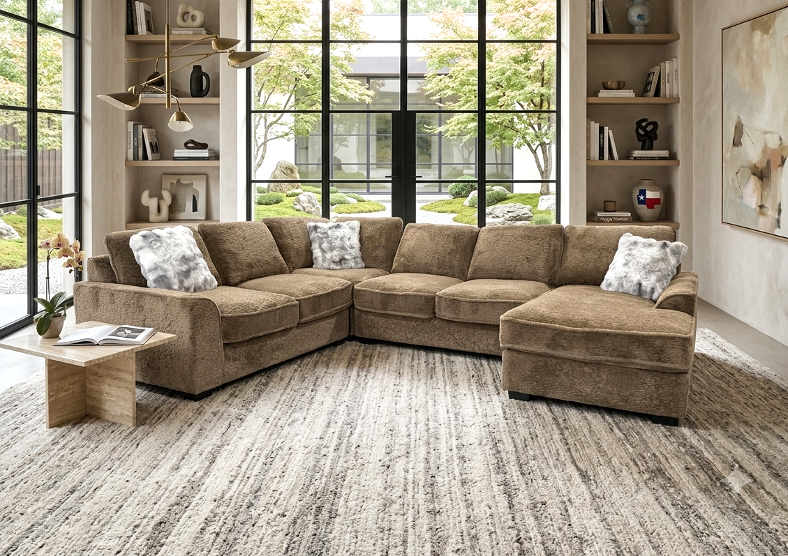 Amara Mocha Brown Teddy Fabric 4-Piece Sectional